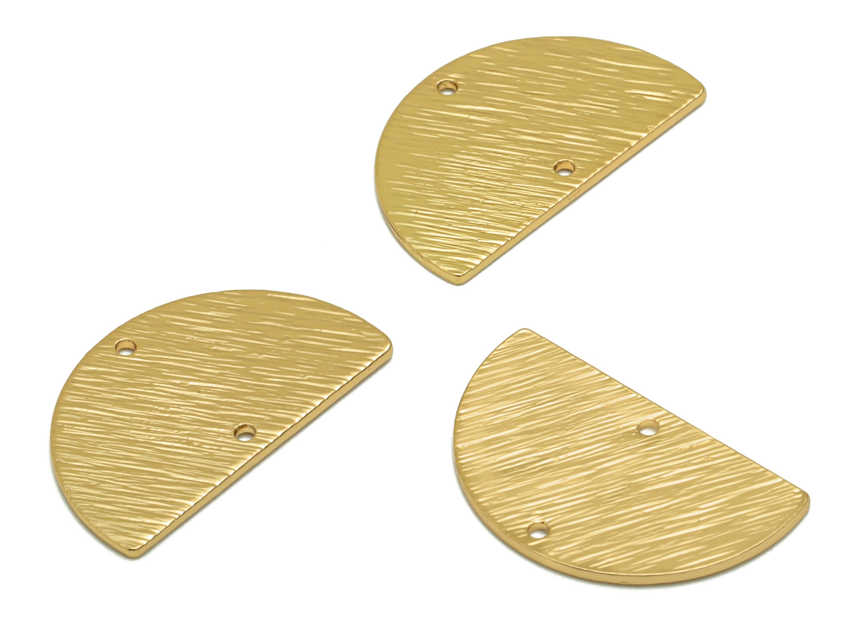 Brass Textured Connector - Textured Half Round Brass Pendant - Brass Connectors With 2 Holes - KC Gold Tone Plated - 21x13x0.85mm - PP2008G - DOMEDBAZAAR