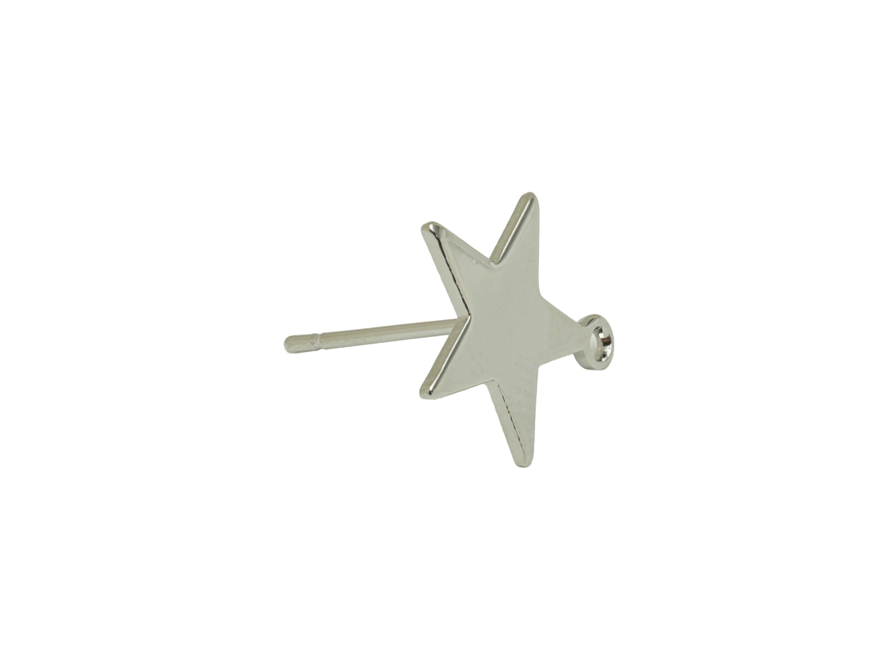 Brass Star Earring Post - Brass Stud With Loop - Stainless Steel Stud - 18K Real White Gold - Star Post - 13.78x12.81x1.09mm -RGP5178S - DOMEDBAZAAR