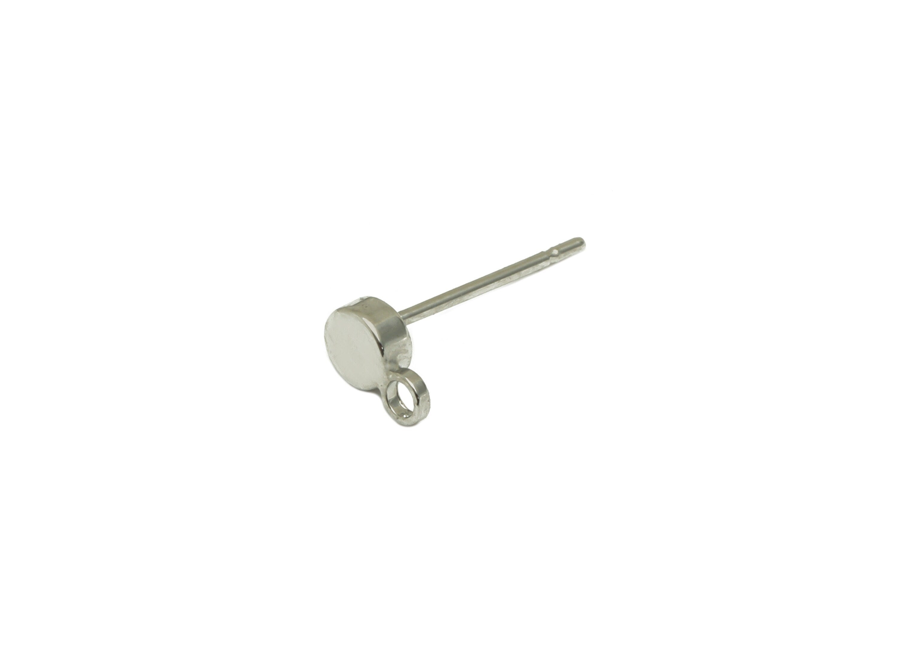 Brass Mini Round Earring Post - Thick Circle Stud Earring With Loop - 316 Stainless Steel - 18K Real White Gold - 6.6x4x2.1mm-RGP5430S - DOMEDBAZAAR