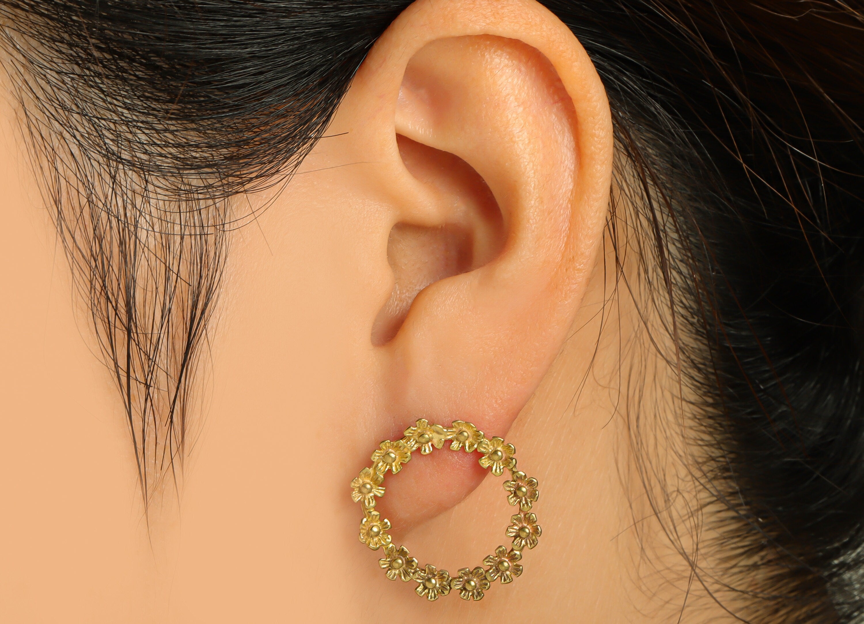 Brass Flower Earring Stud - Brass Wreath Earring Post - Botanical Earring Post -Flower Hoop Earring -Flower Ring -23x23x2mm- PP8619 - DOMEDBAZAAR