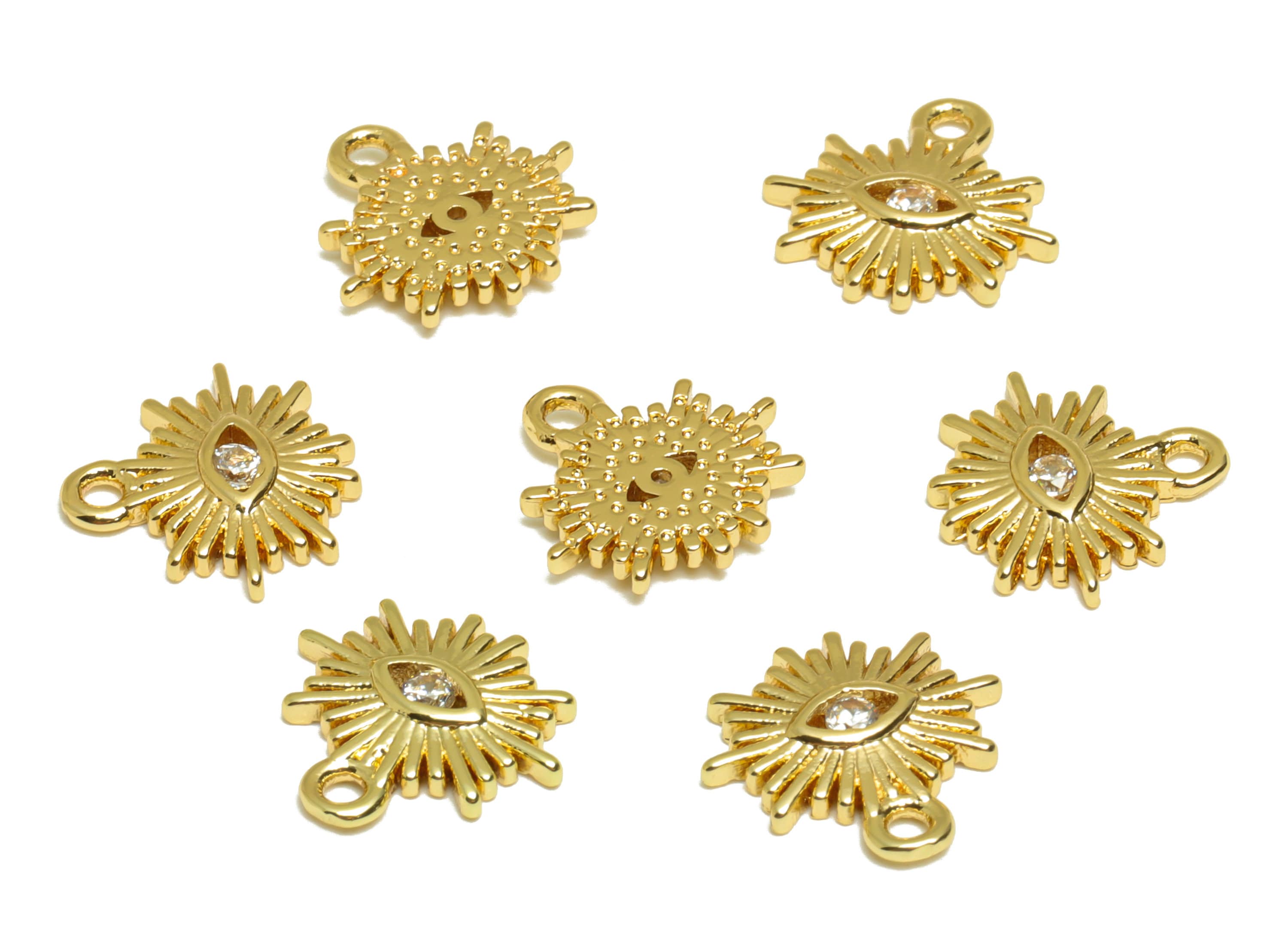 Brass Eye Earring Charm - Cubic Zircon Sunshine Earring Charm - Brass Mini Pendant -18K Real Gold Plated - 11.52x12.1x1.83mm - RGP6734 - DOMEDBAZAAR