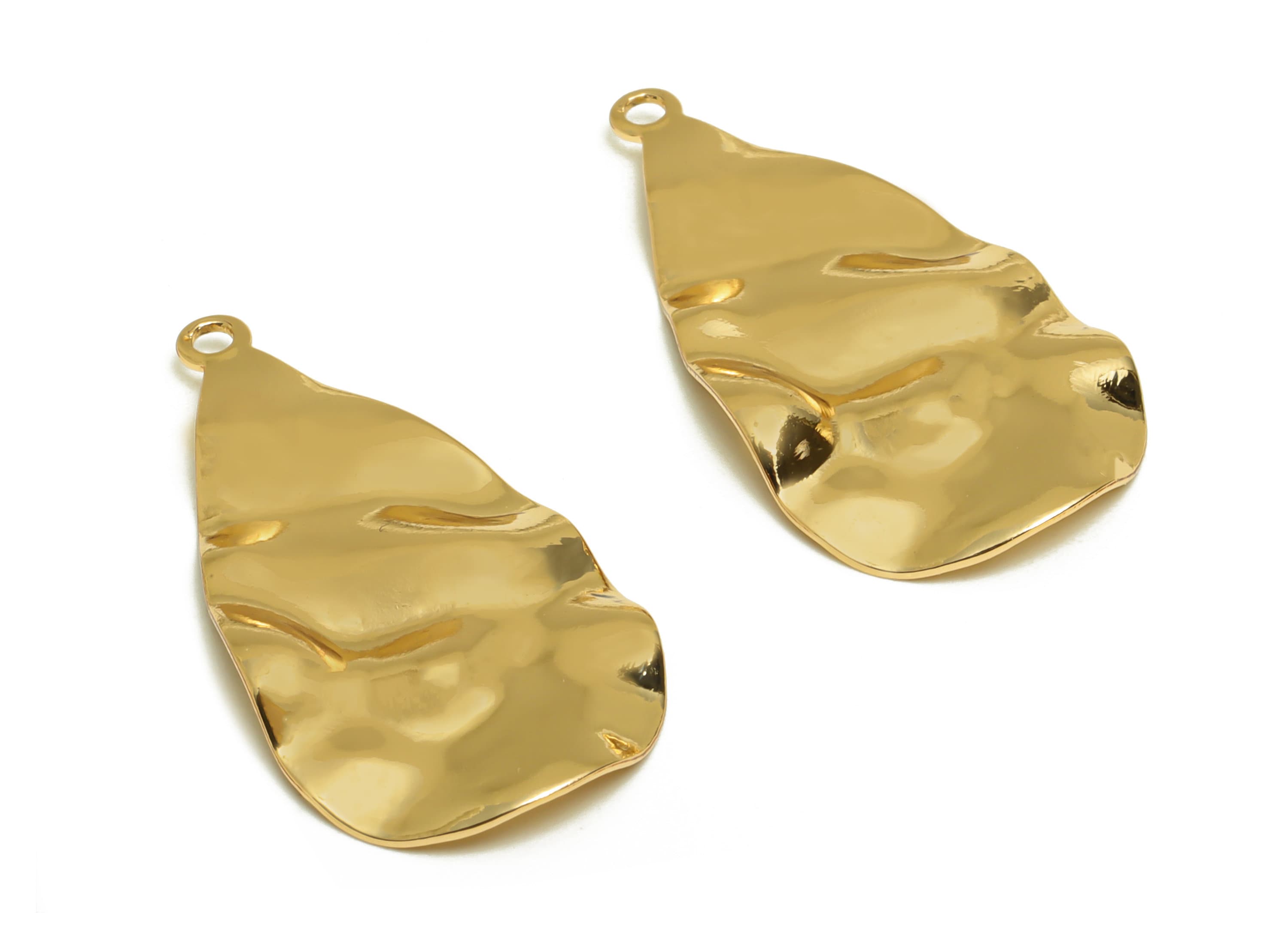 Brass Wavy Earring Charm - Teardrop Earring Charm - Brass Geometry Pendant -18K Real Gold Plated - 31.28x16.56x0.8mm - RGP6723 - DOMEDBAZAAR