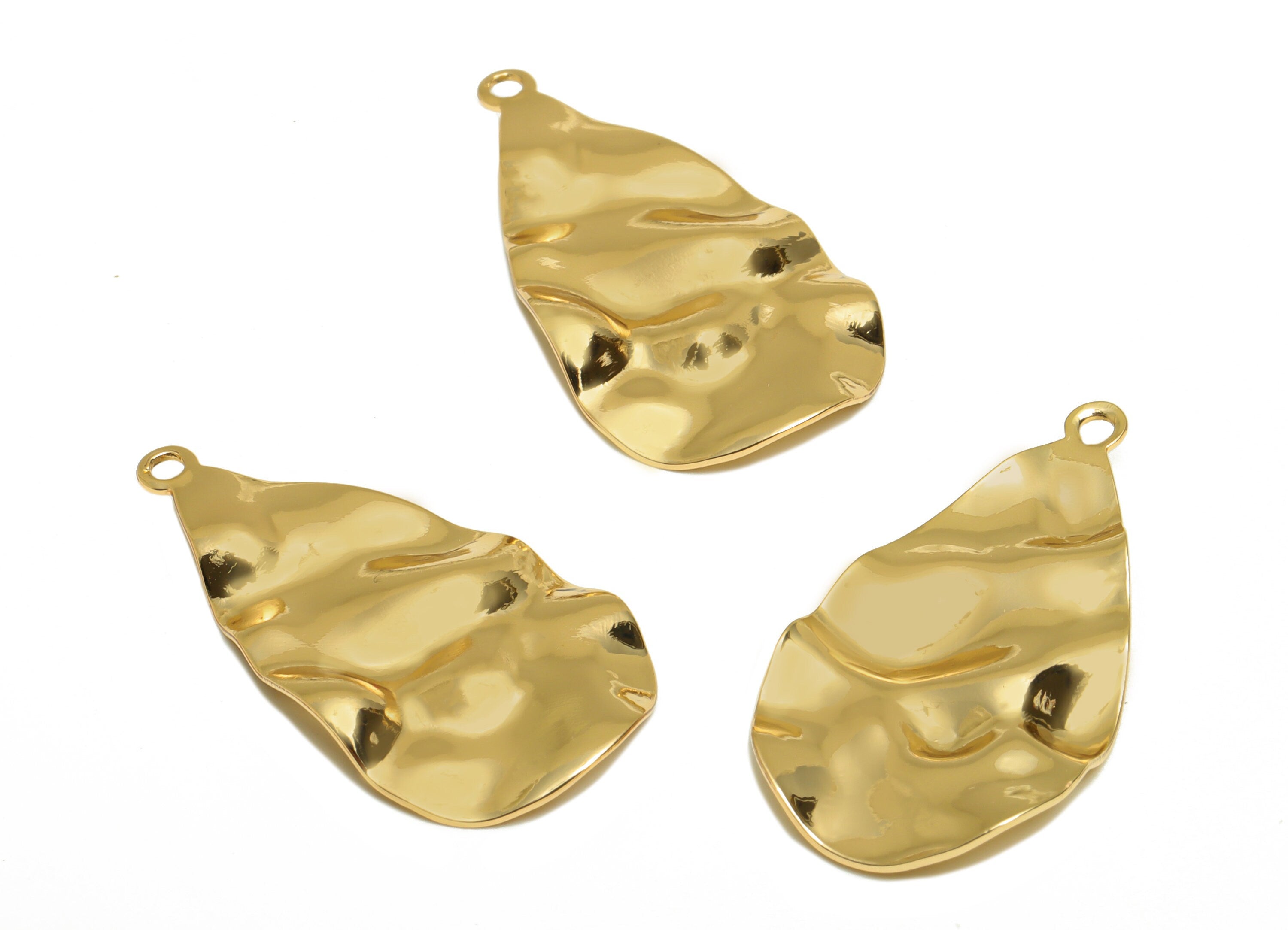 Brass Wavy Earring Charm - Teardrop Earring Charm - Brass Geometry Pendant -18K Real Gold Plated - 31.28x16.56x0.8mm - RGP6723 - DOMEDBAZAAR