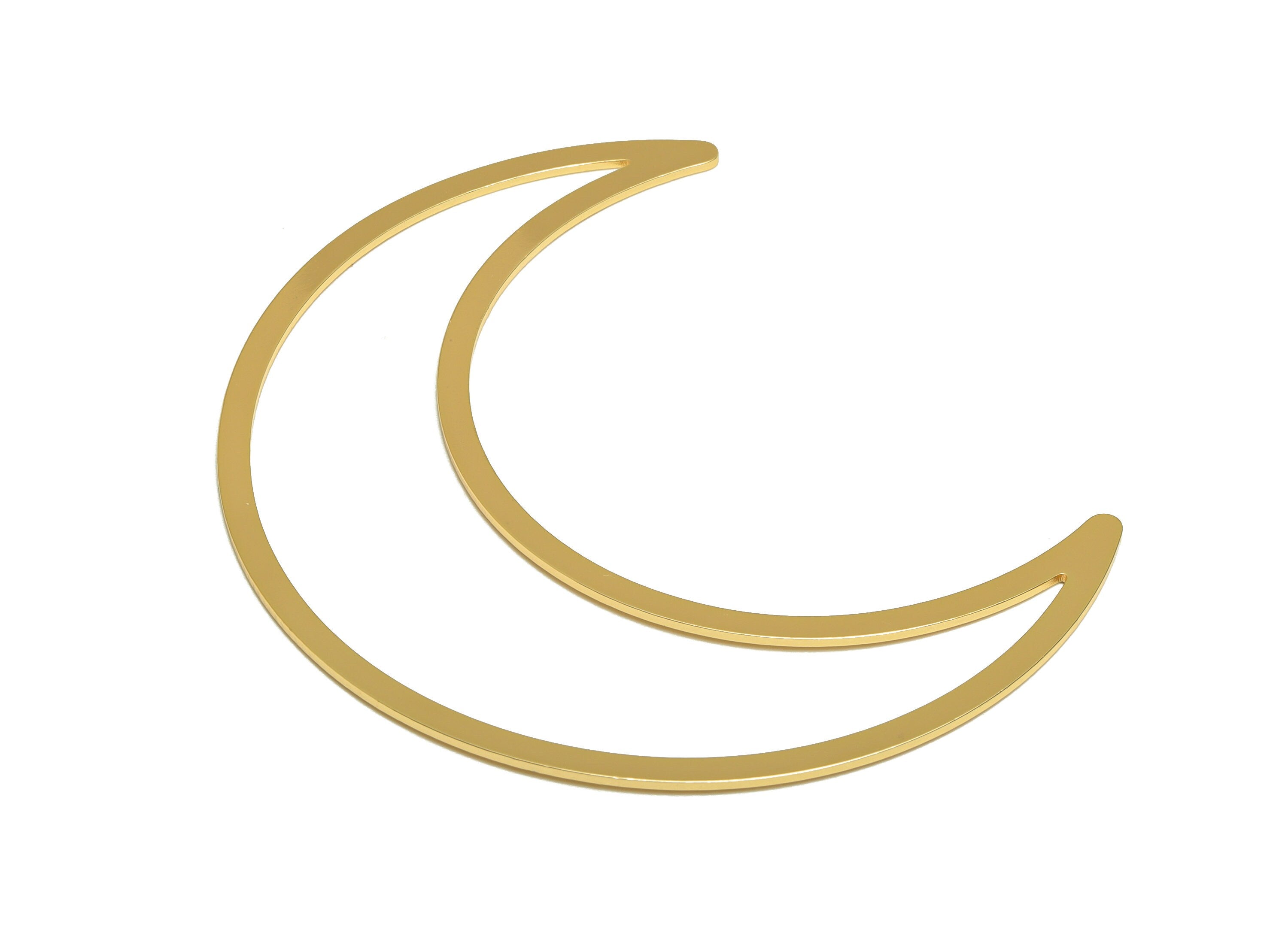 Brass Crescent Charm - Crescent Earring Charm - Brass Moon Pendant -18K Real Gold Plated - 80.13x60x0.98mm - RGP6733 - DOMEDBAZAAR