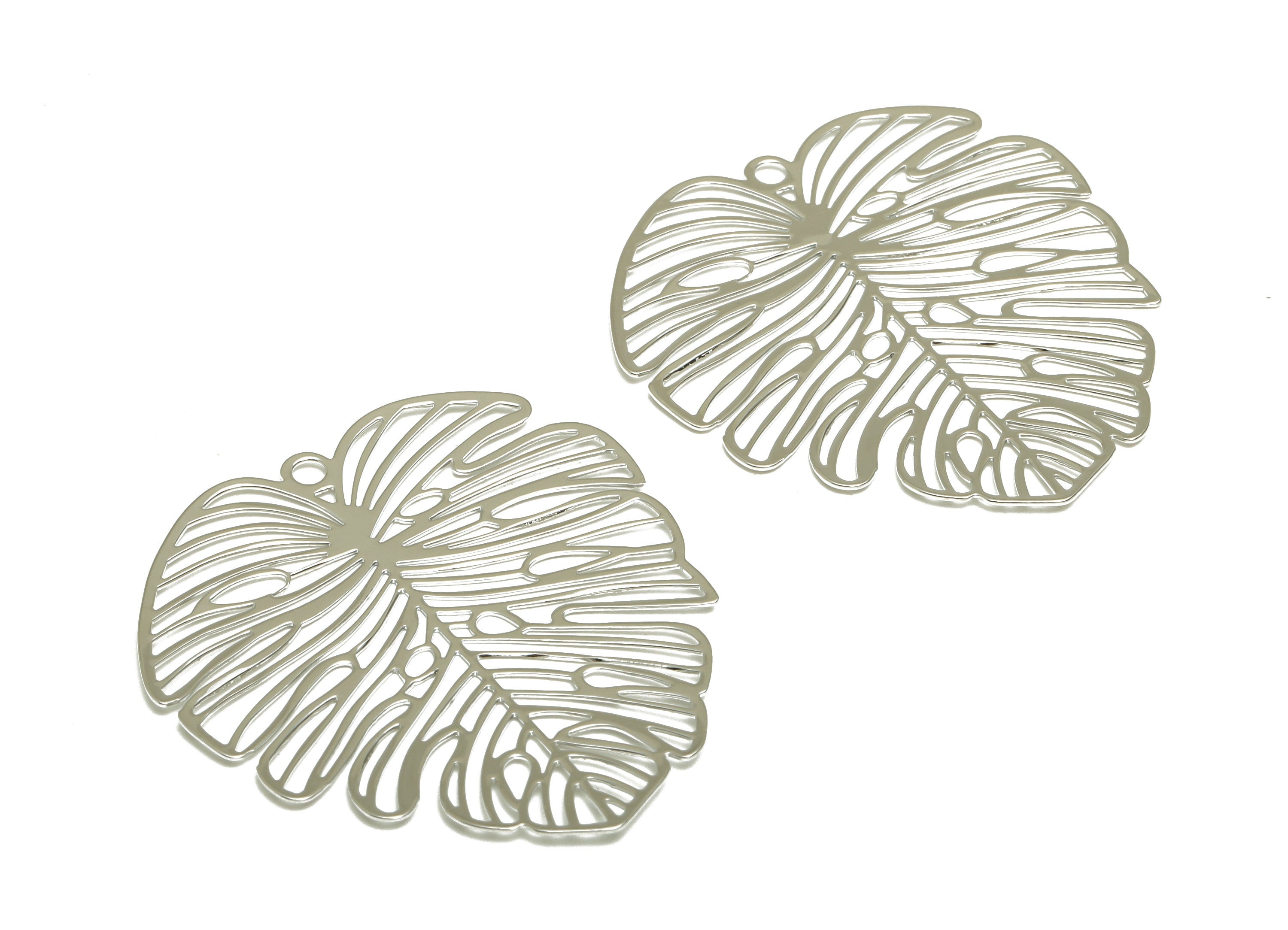 Brass Monstera Charms - Brass Monstera Earrings and Pendants - Earring Findings - Silver Tone Plating - 49x44.44x0.45mm - PP2040S - DOMEDBAZAAR
