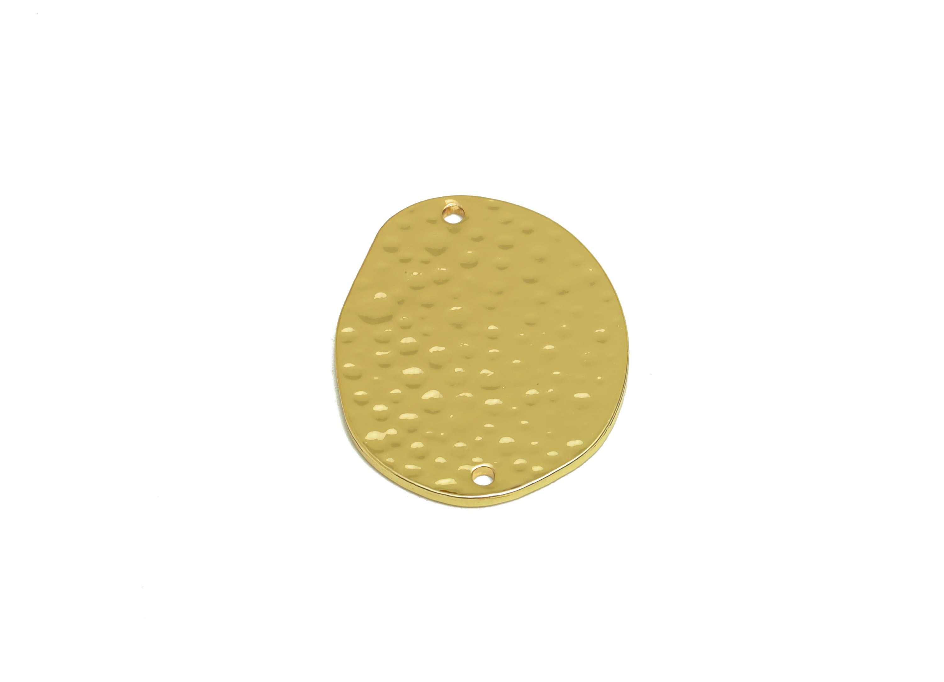 Brass Hammered Oval Connector - Brass Oval Earring Charms - Gold Tone Plated Brass - Jewelry Supplies - 24.96x19.17x1.02mm - PP4704G - DOMEDBAZAAR
