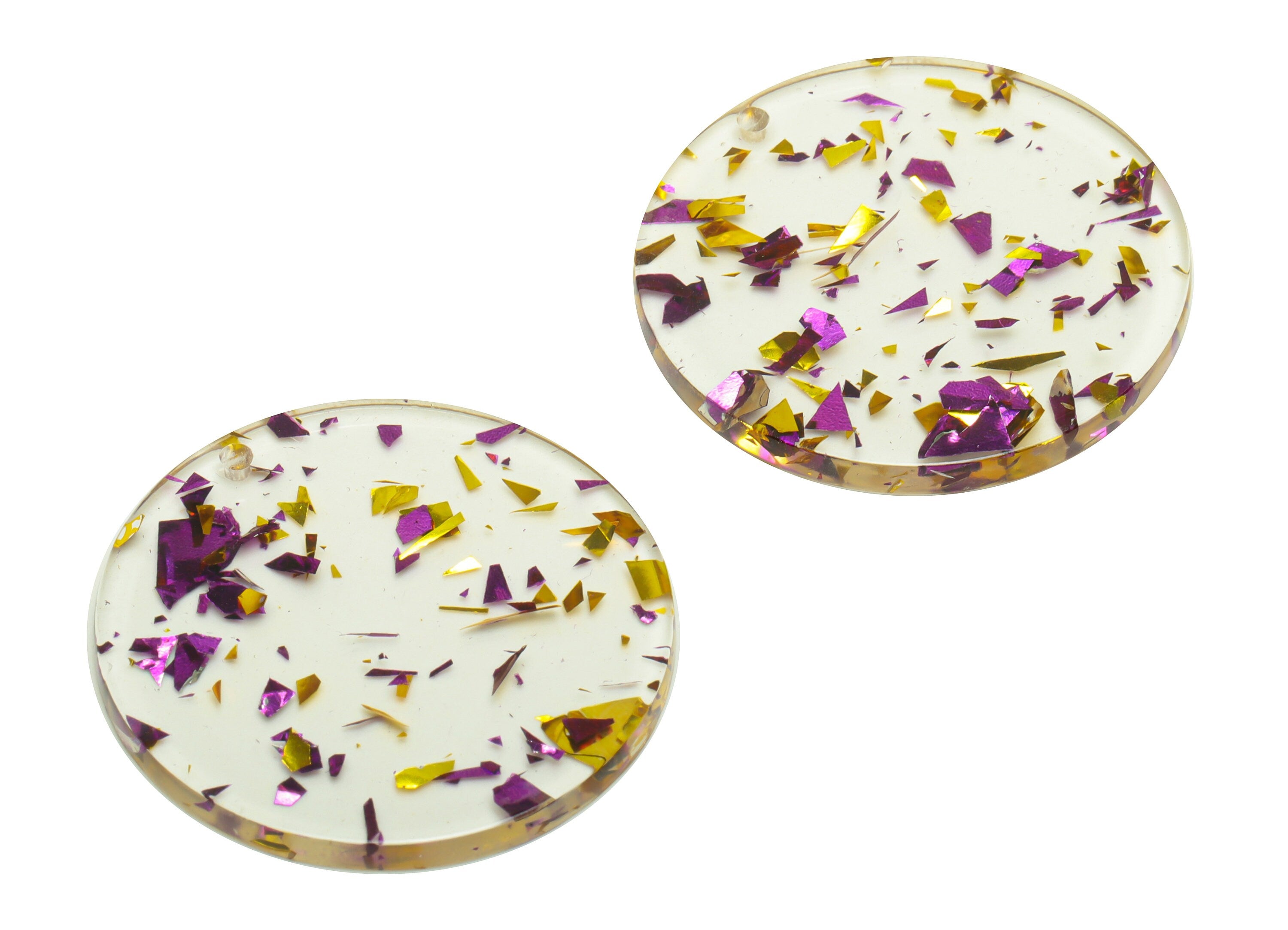 Acrylic Round Charms -Purple Confetti Gold Foil Transparent Earring Charm -Acrylic Circle Pendant Color Code: A388 - 35.12x35x2.7mm- AC1135 - DOMEDBAZAAR
