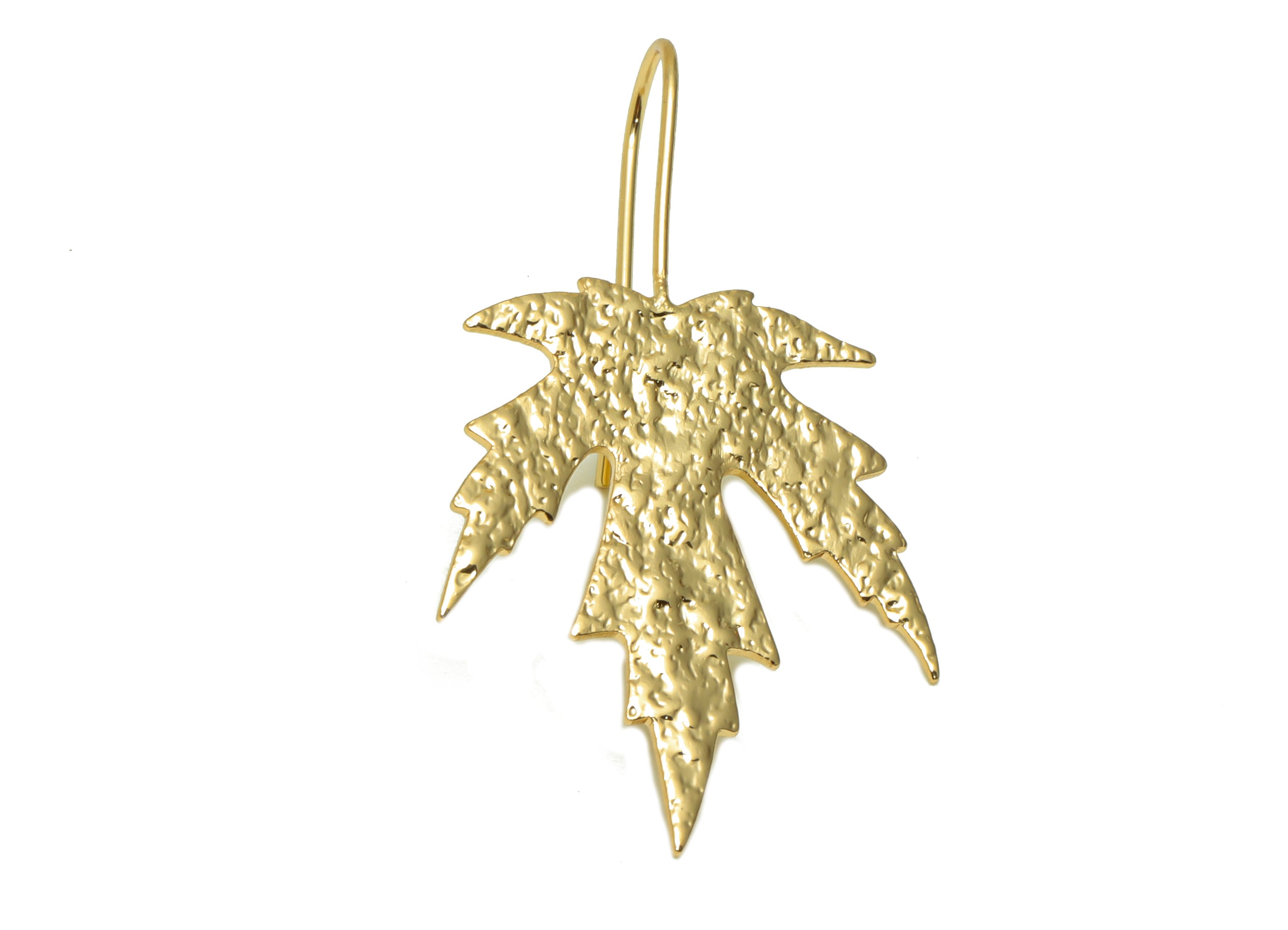 Brass Maple Earring Wire - Hammered Leaf Earring Hook - Brass Botanical Ear Hooks - 18K Real Gold Plated - 36.75x21x0.8mm- RGP6725 - DOMEDBAZAAR