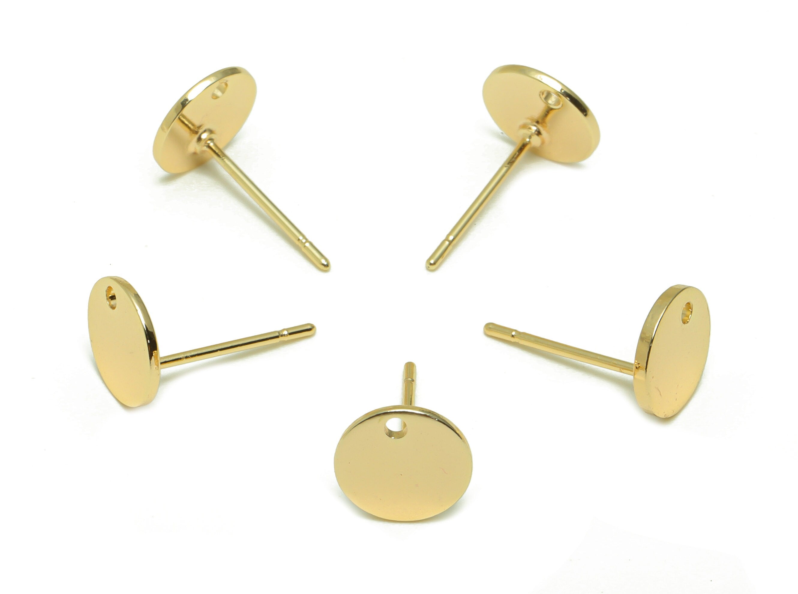 Brass Round Earring Stud - Semi Circle Earring Post - Brass Mini With Hole Earring Post - 18K Real Gold Plated - 8.06x 8.06x0.94mm - RGP6732 - DOMEDBAZAAR