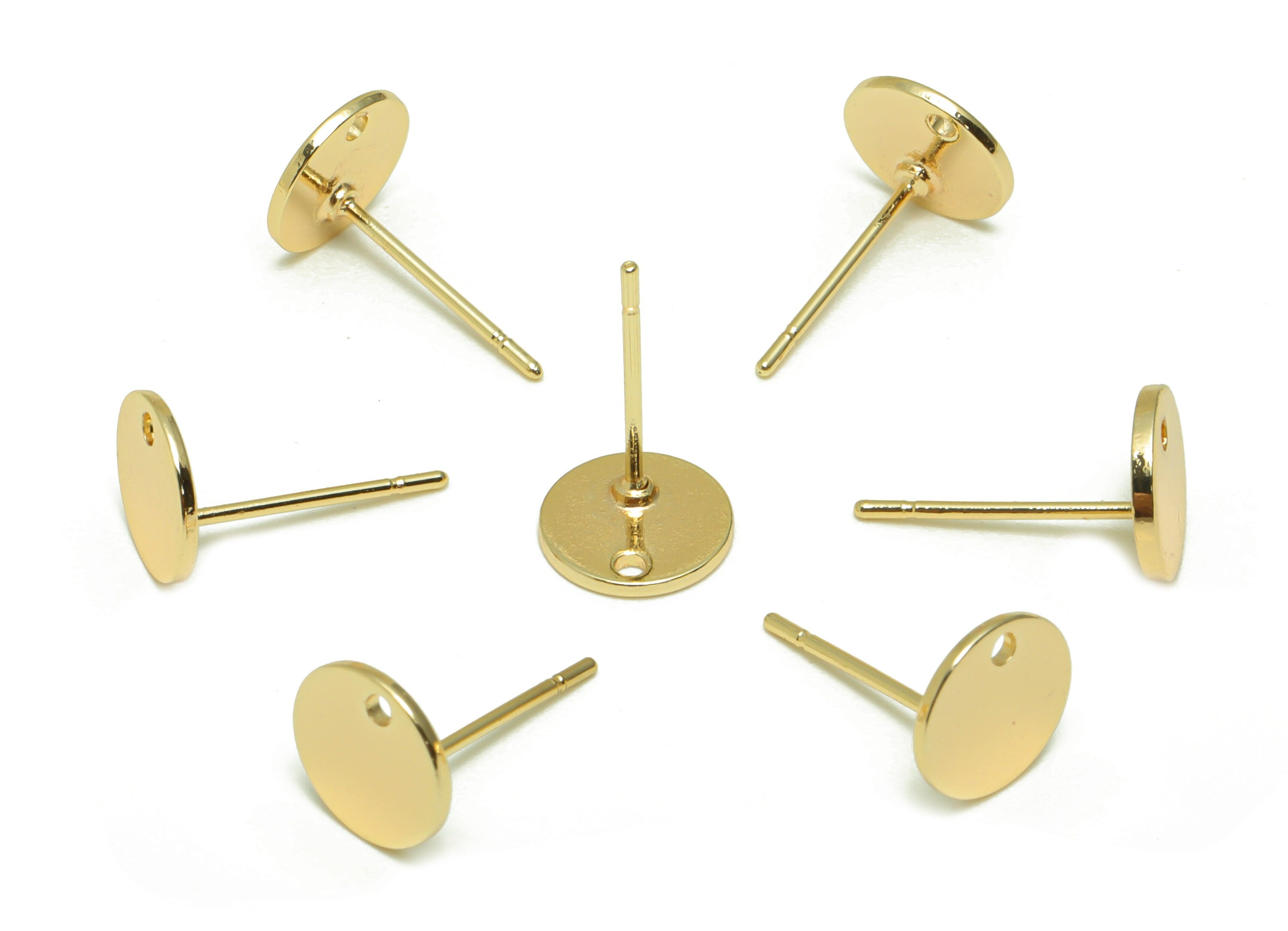 Brass Round Earring Stud - Semi Circle Earring Post - Brass Mini With Hole Earring Post - 18K Real Gold Plated - 8.06x 8.06x0.94mm - RGP6732 - DOMEDBAZAAR