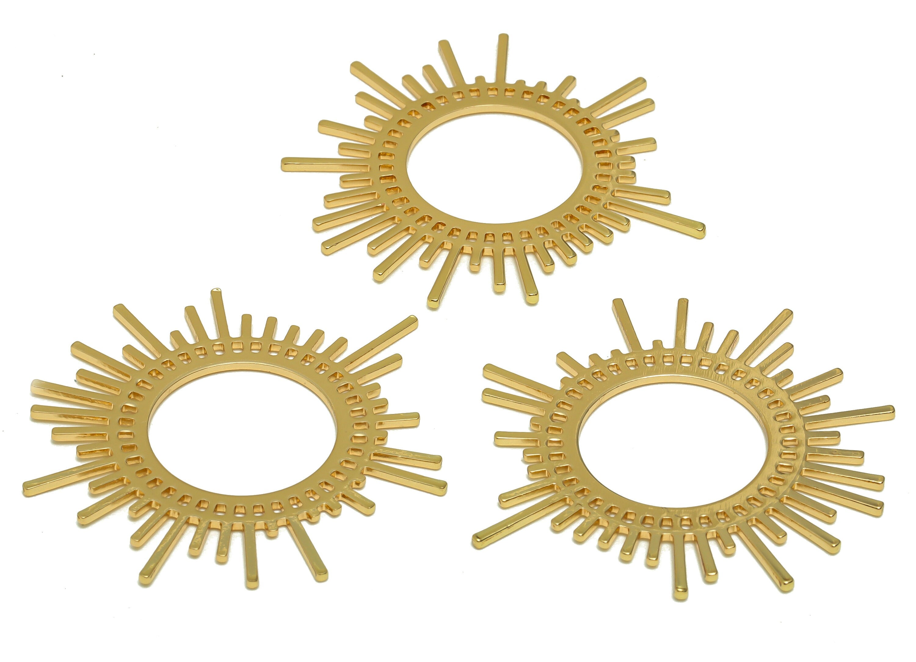 Brass Sun Earring Charms - Brass Sunshine Rising Sun Pendant - Earring Findings - 18K Real Gold Plated - 45.7x42.71x1.07mm - RGP6721 - DOMEDBAZAAR