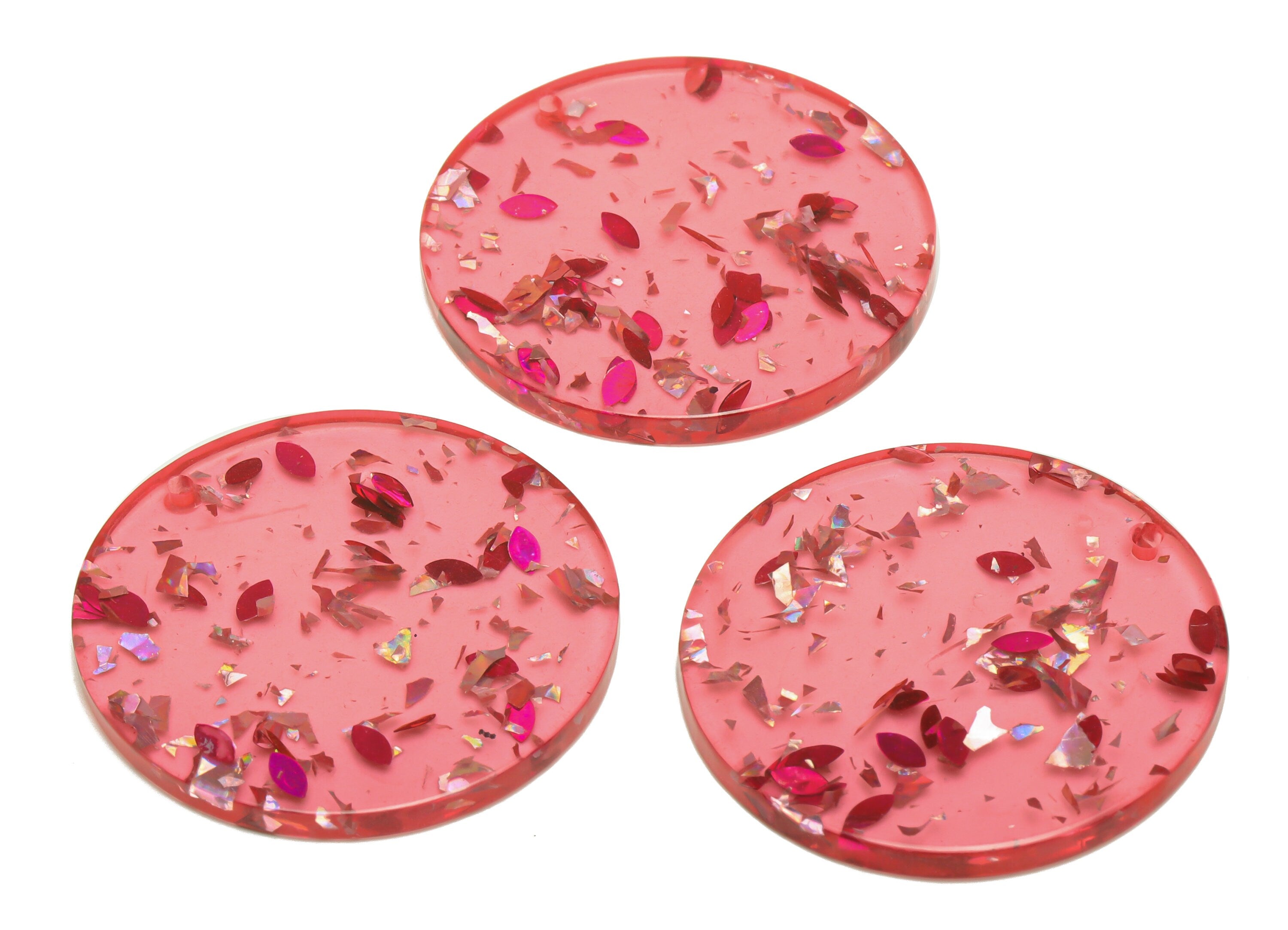 Acrylic Round Charms - Circle Earrings and Pendant - Red Silver Foil & Confetti - Jewelry Supplies - Color Code:A437- 35x35x3mm -AC2621-A437 - DOMEDBAZAAR