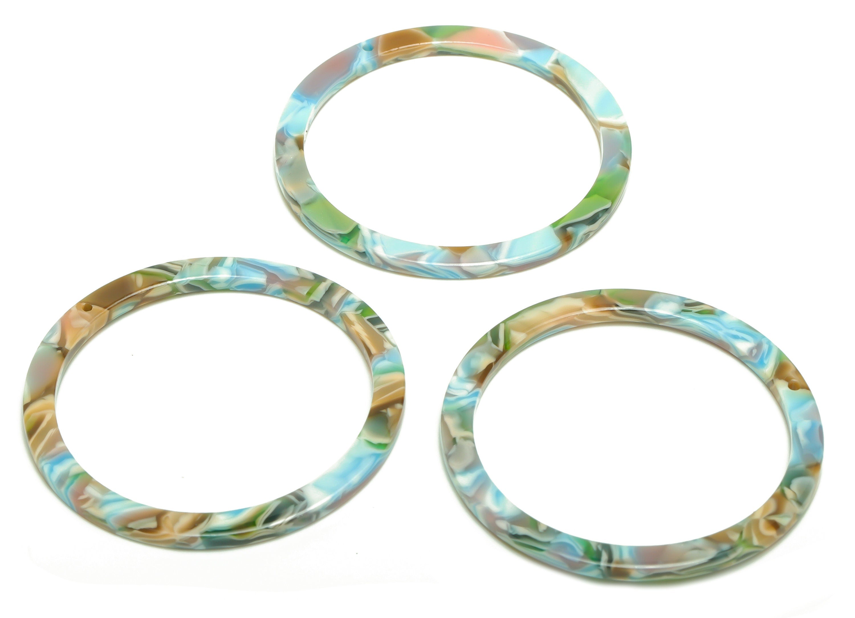 Acetate Hoop Earrings Charms - Circle Pendant - Rainbow Earring Findings - Jewelry Supplies - Color Code:A240 - 44x44.3x2.6mm -AC2620-A240 - DOMEDBAZAAR