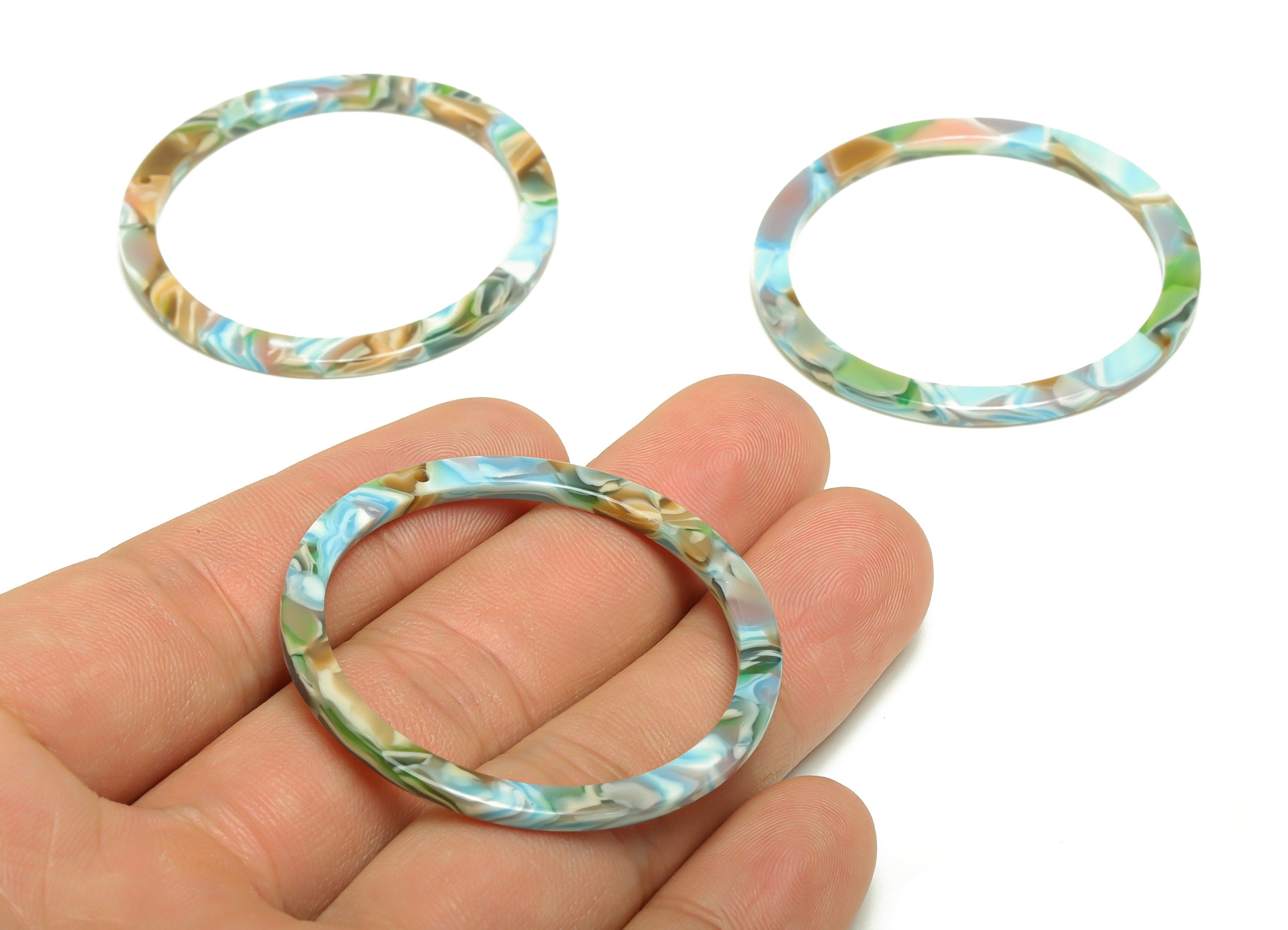 Acetate Hoop Earrings Charms - Circle Pendant - Rainbow Earring Findings - Jewelry Supplies - Color Code:A240 - 44x44.3x2.6mm -AC2620-A240 - DOMEDBAZAAR