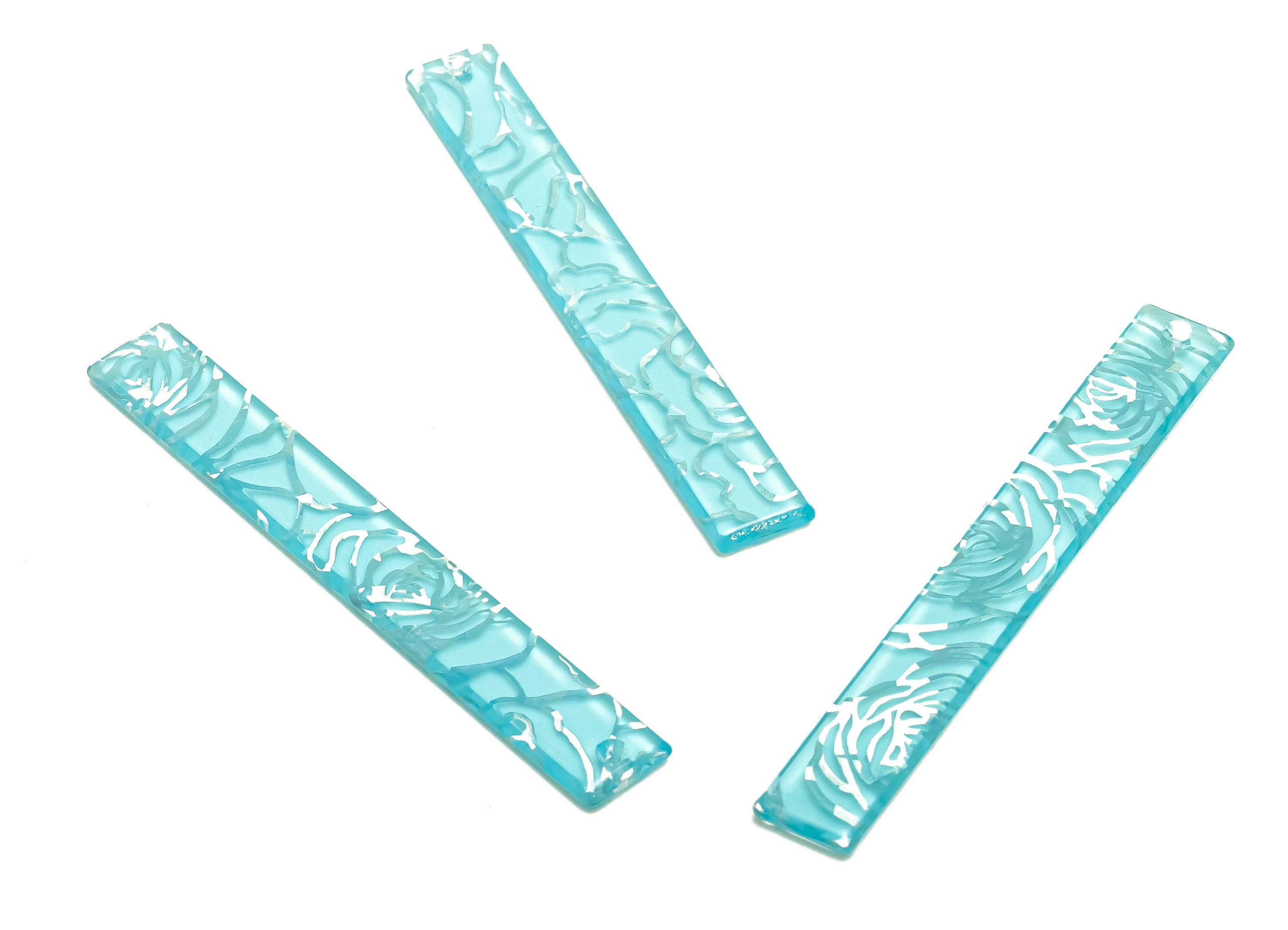Acrylic Stick Charms - Bar Earrings and Pendant - Blue Rose Charm - Jewelry Supplies - Color Code: A653 - 59x7.8x2.56mm - AC2622-A653 - DOMEDBAZAAR