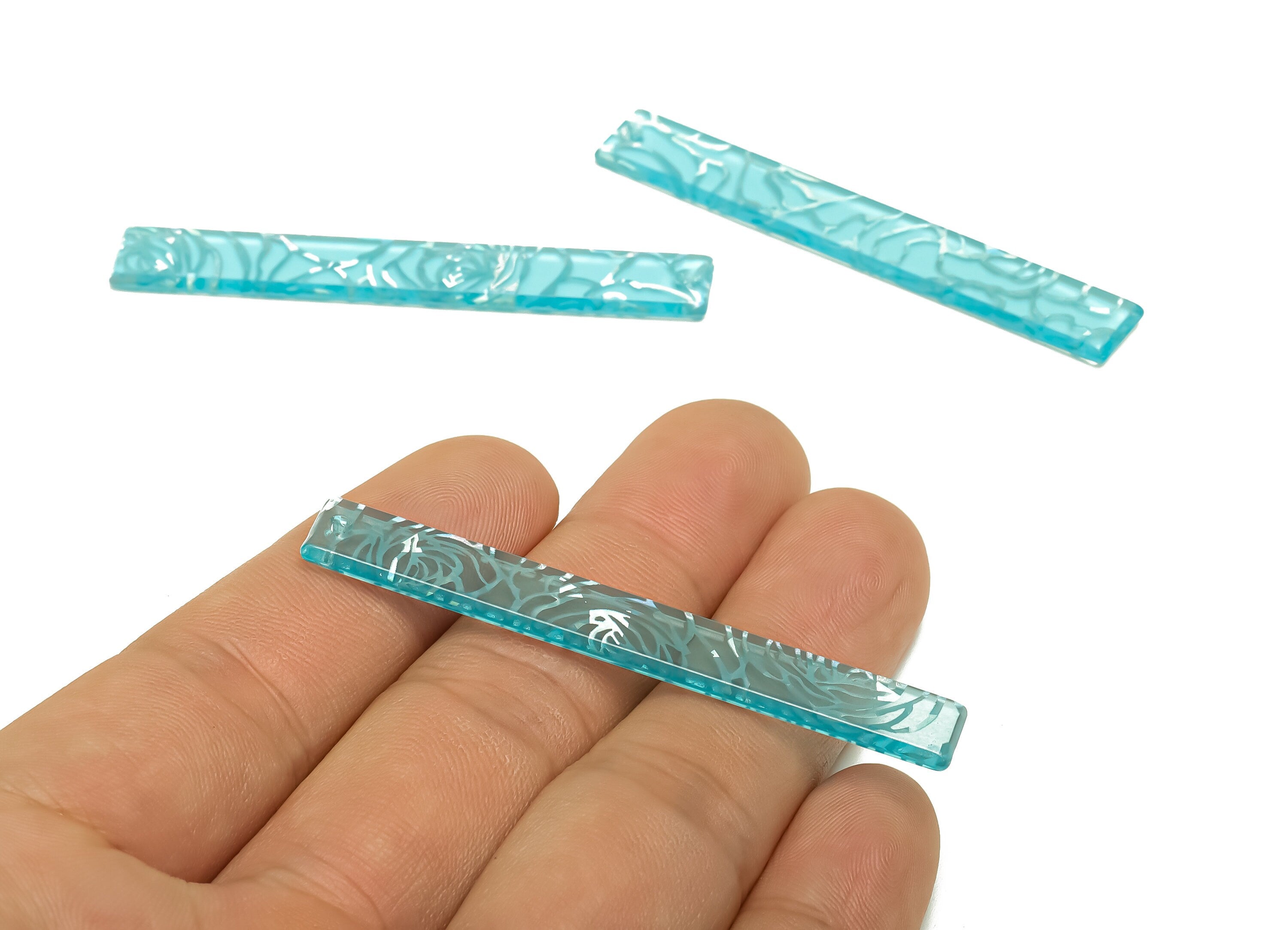 Acrylic Stick Charms - Bar Earrings and Pendant - Blue Rose Charm - Jewelry Supplies - Color Code: A653 - 59x7.8x2.56mm - AC2622-A653 - DOMEDBAZAAR