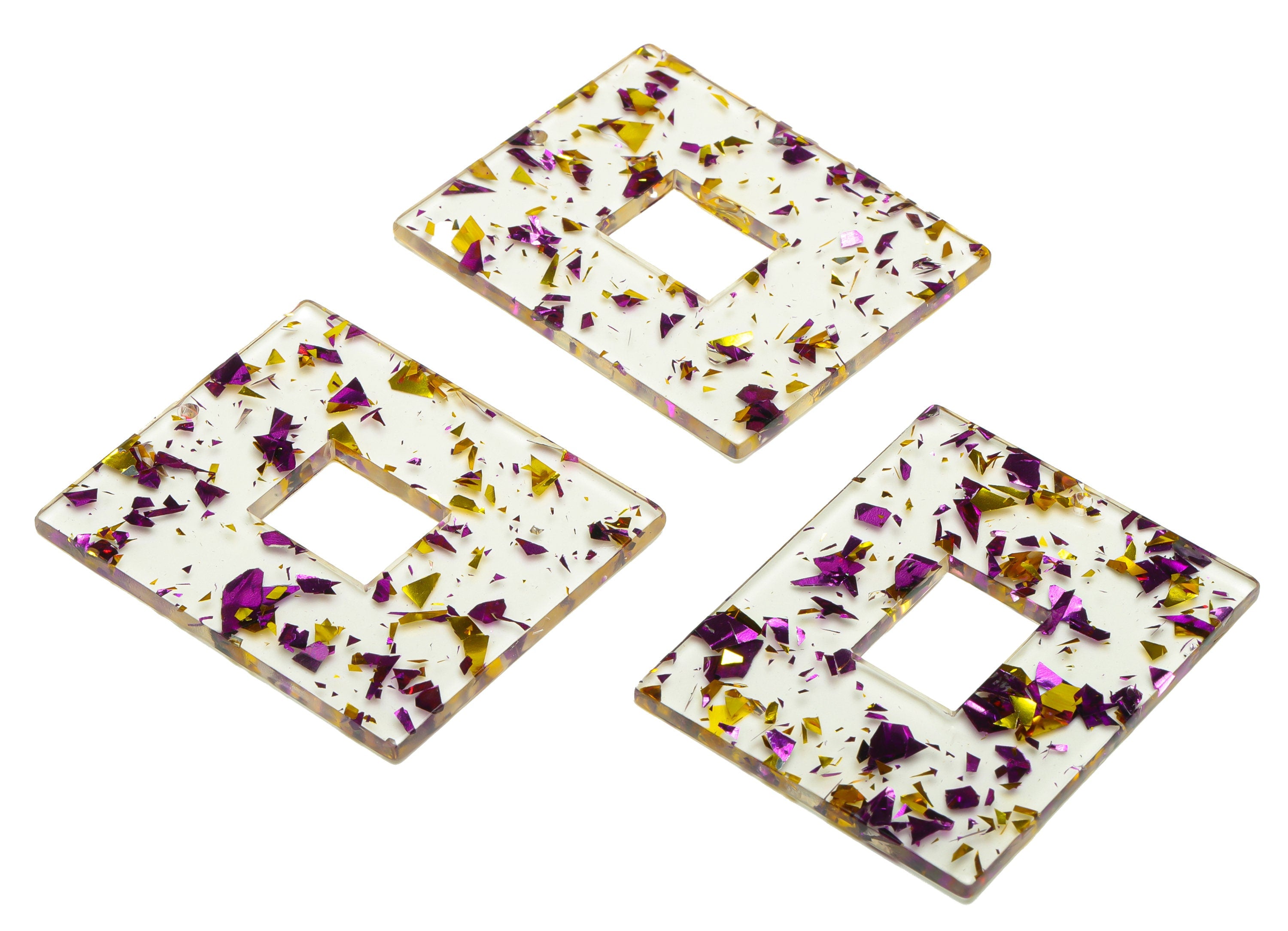 Acrylic Rectangle Charm - Transparent Confetti Pendant - Big Rectangle Earring Charm - Jewelry Making - Code: A388 - 49x40x2mm - AC2614-A388 - DOMEDBAZAAR