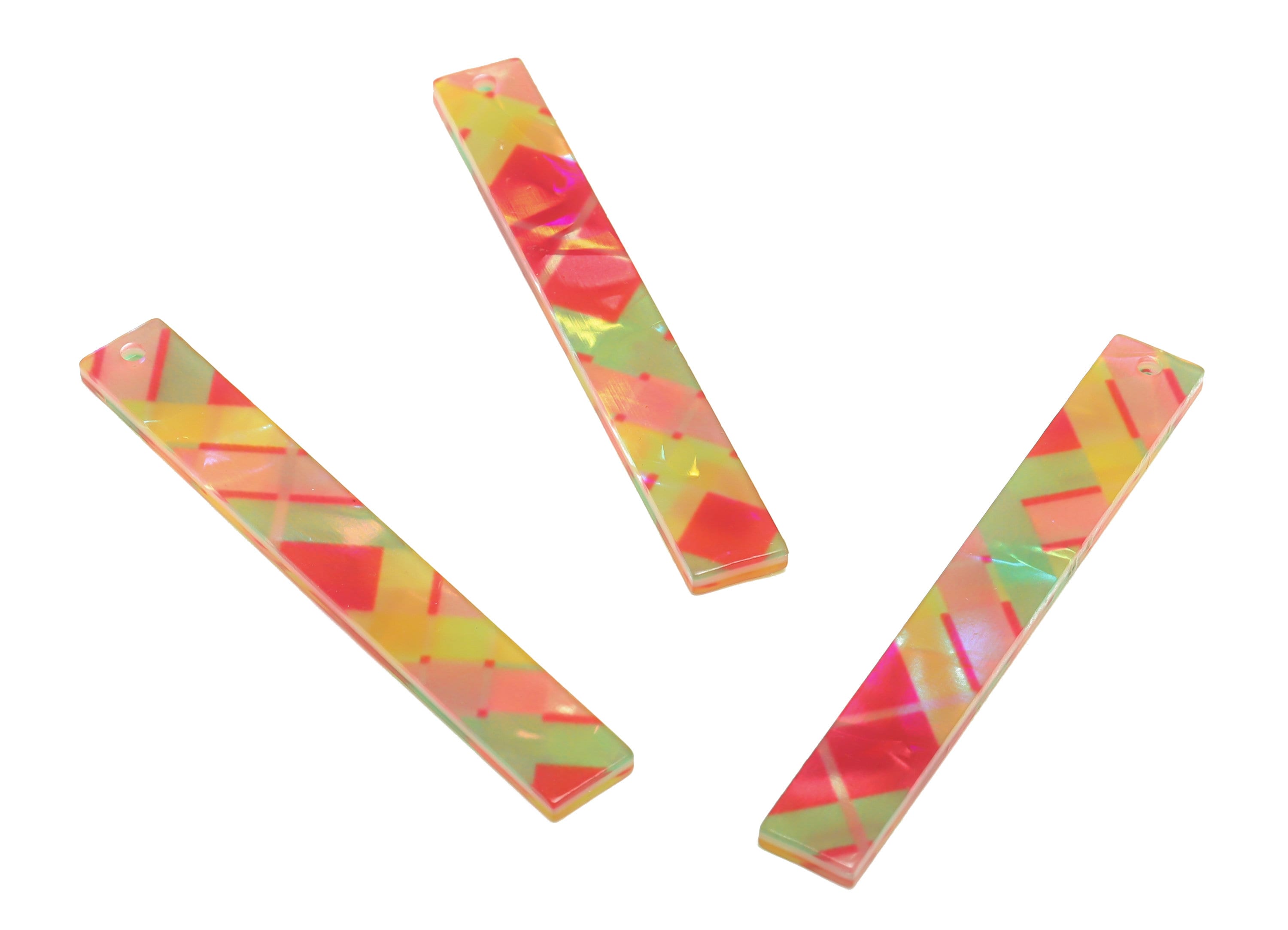 PVC Stick Charms - Bar Earrings and Pendant - Rainbow Charm - Scotch Plaid - Color Code: A872 - 59x7.8x2.56mm - AC2622-A872 - DOMEDBAZAAR