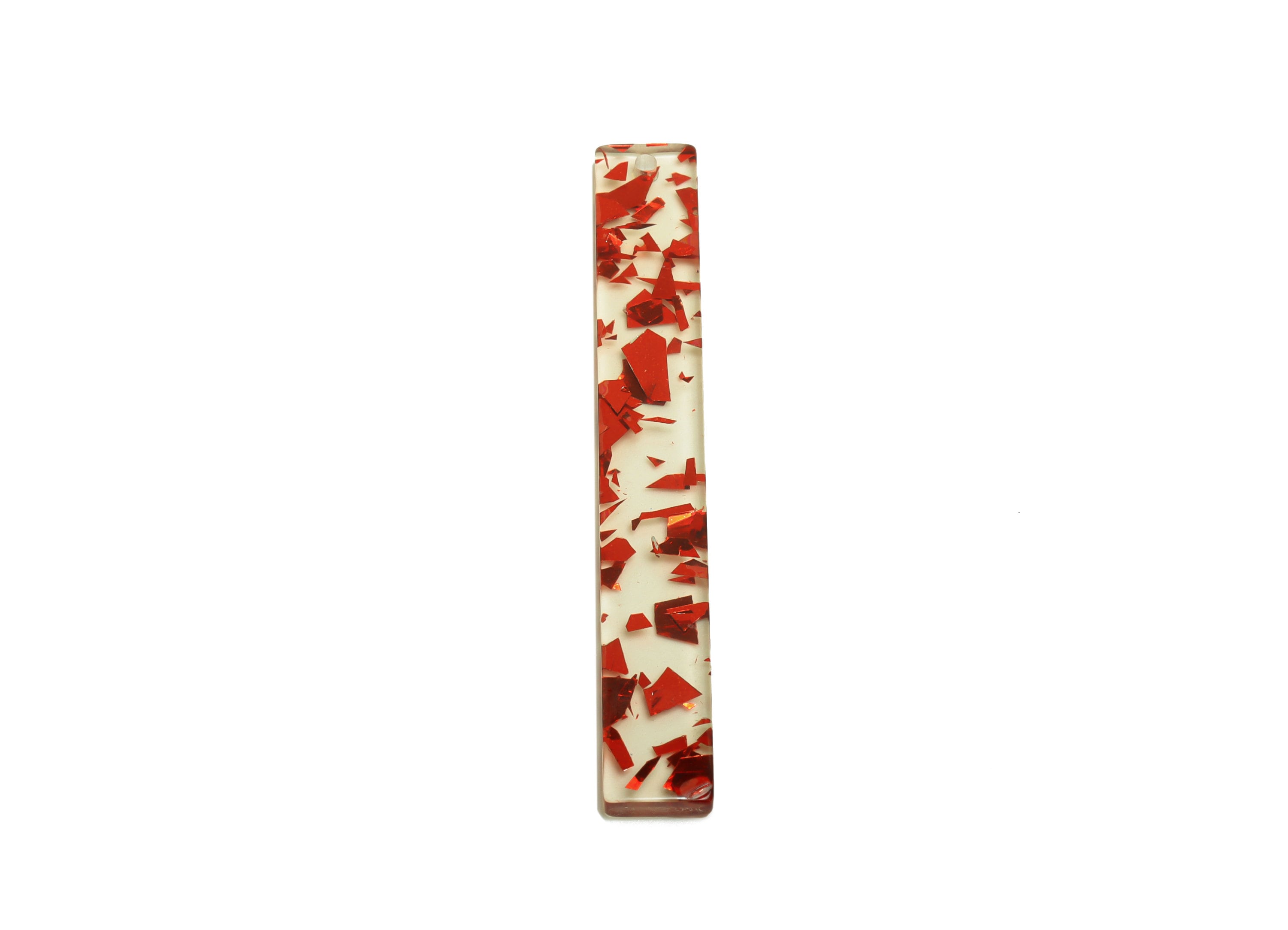 Acrylic Stick Charms - Bar Earrings and Pendant - Transparent Red Confetti Charm - Jewelry Supplies - Color Code: A990 - 59x7.8x2mm - AC2622 - DOMEDBAZAAR