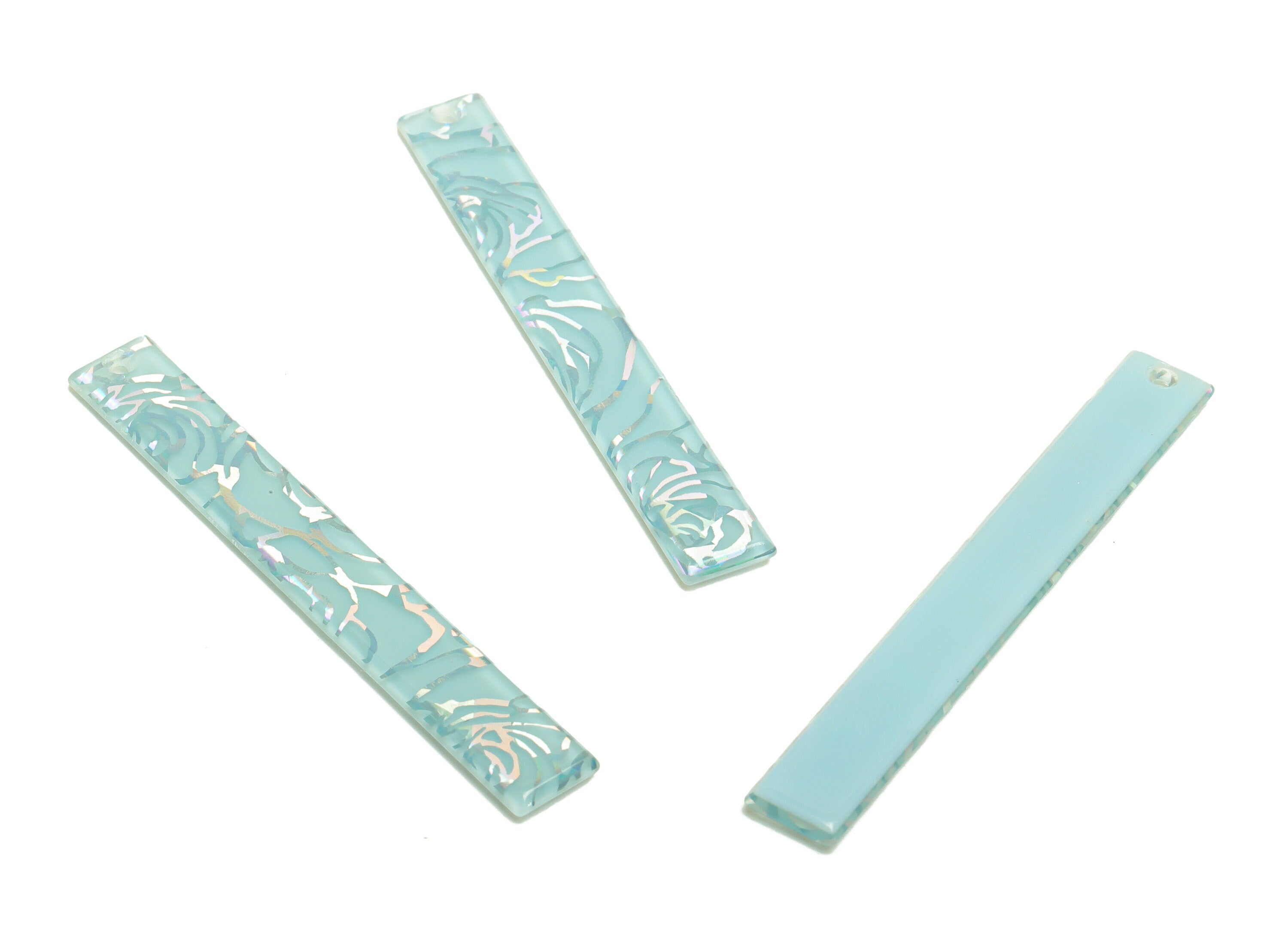 Acrylic Stick Charms - Bar Earrings and Pendant - Blue Rose Charm - Jewelry Supplies - Color Code: A555 - 59x7.8x2.56mm - AC2622-A555 - DOMEDBAZAAR