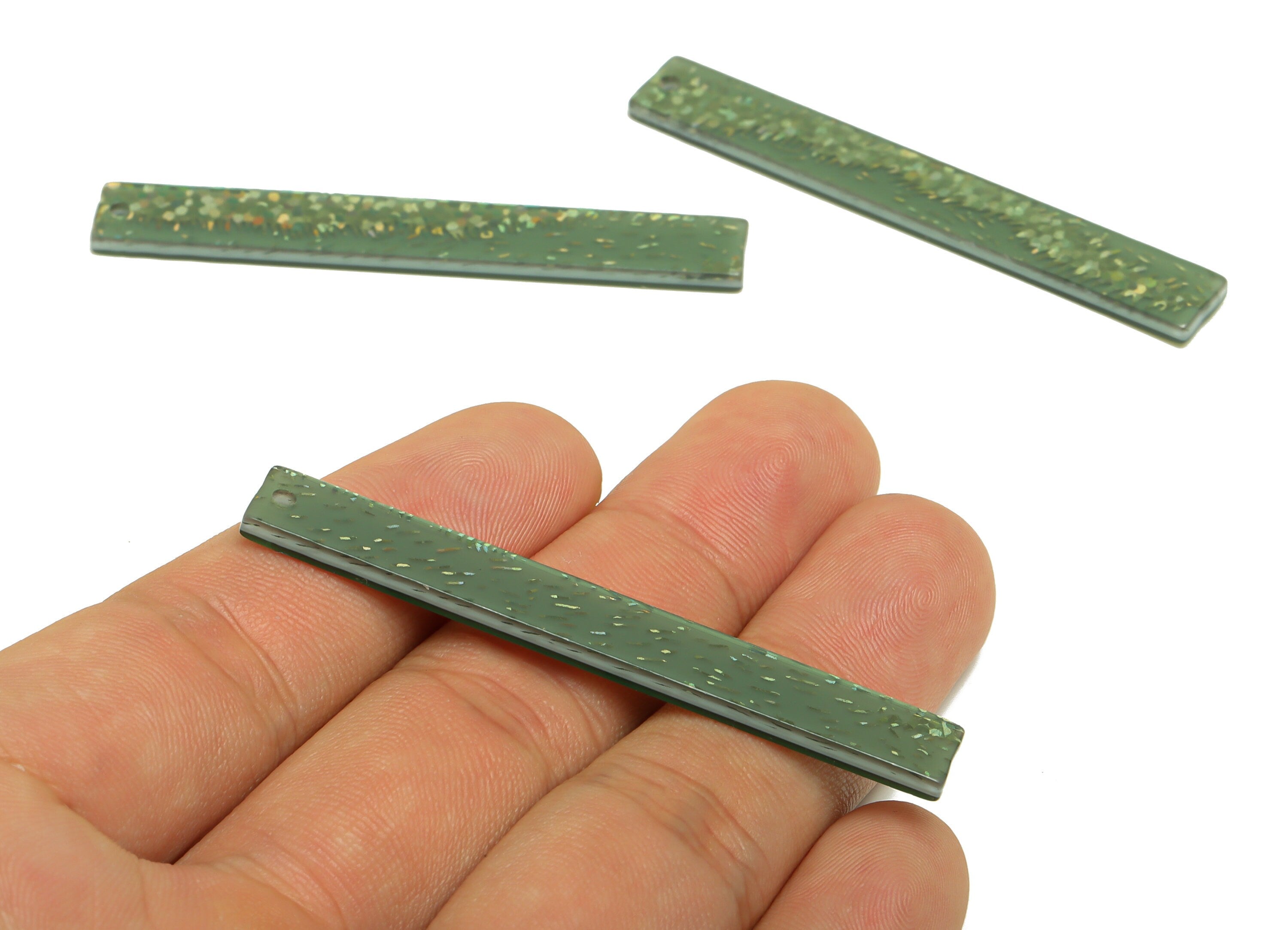 PVC Stick Charms - Bar Earrings and Pendant - Green Sequins Charm - Jewelry Supplies - Color Code: A963 - 59x7.8x2.56mm - AC2622-A963 - DOMEDBAZAAR