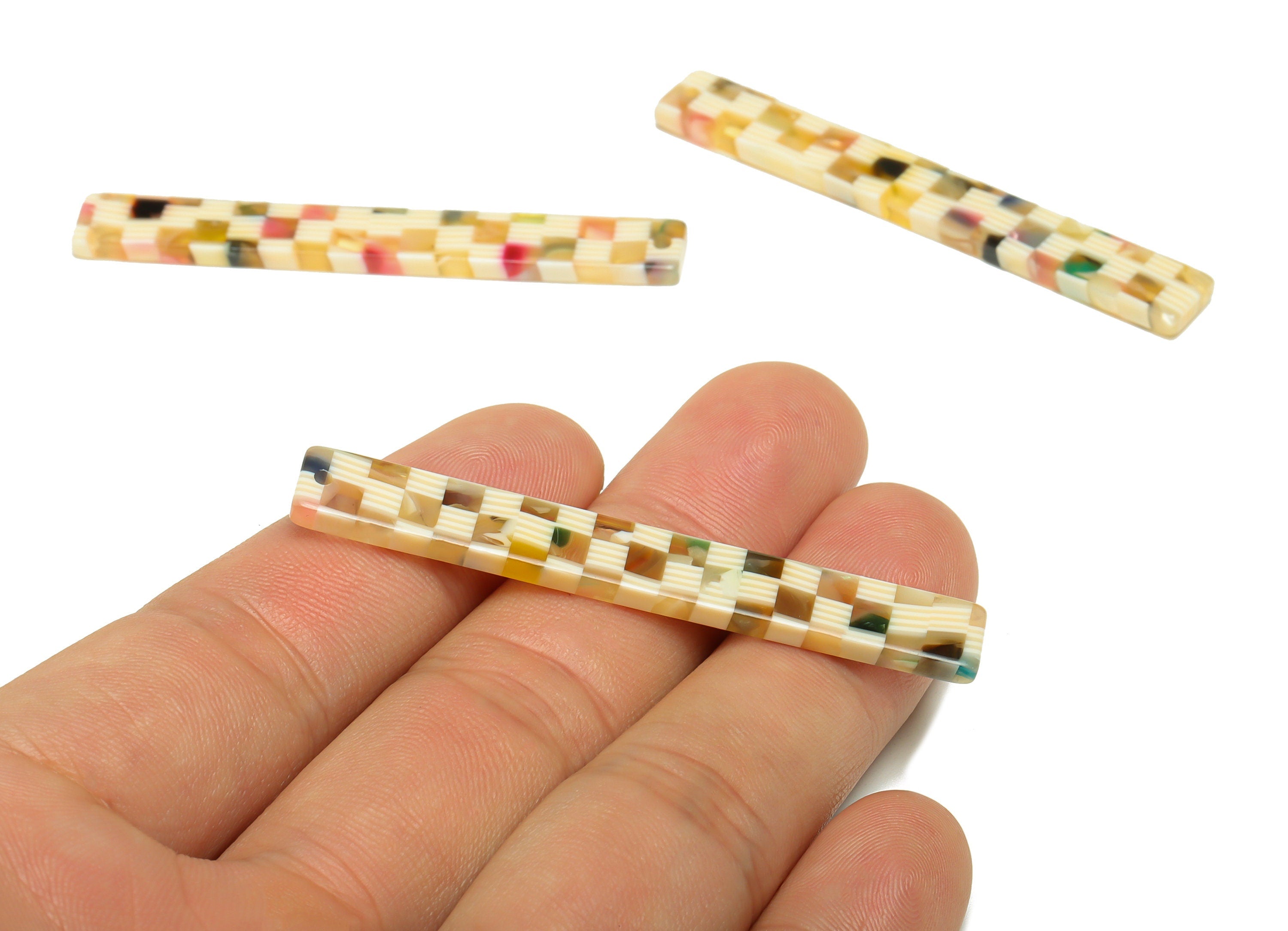 Acetate Stick Charms - Bar Earrings and Pendant - Rainbow lattice Earring Charm - Jewelry Supplies - Color Code: A993 - 59x8x3mm - AC2622 - DOMEDBAZAAR