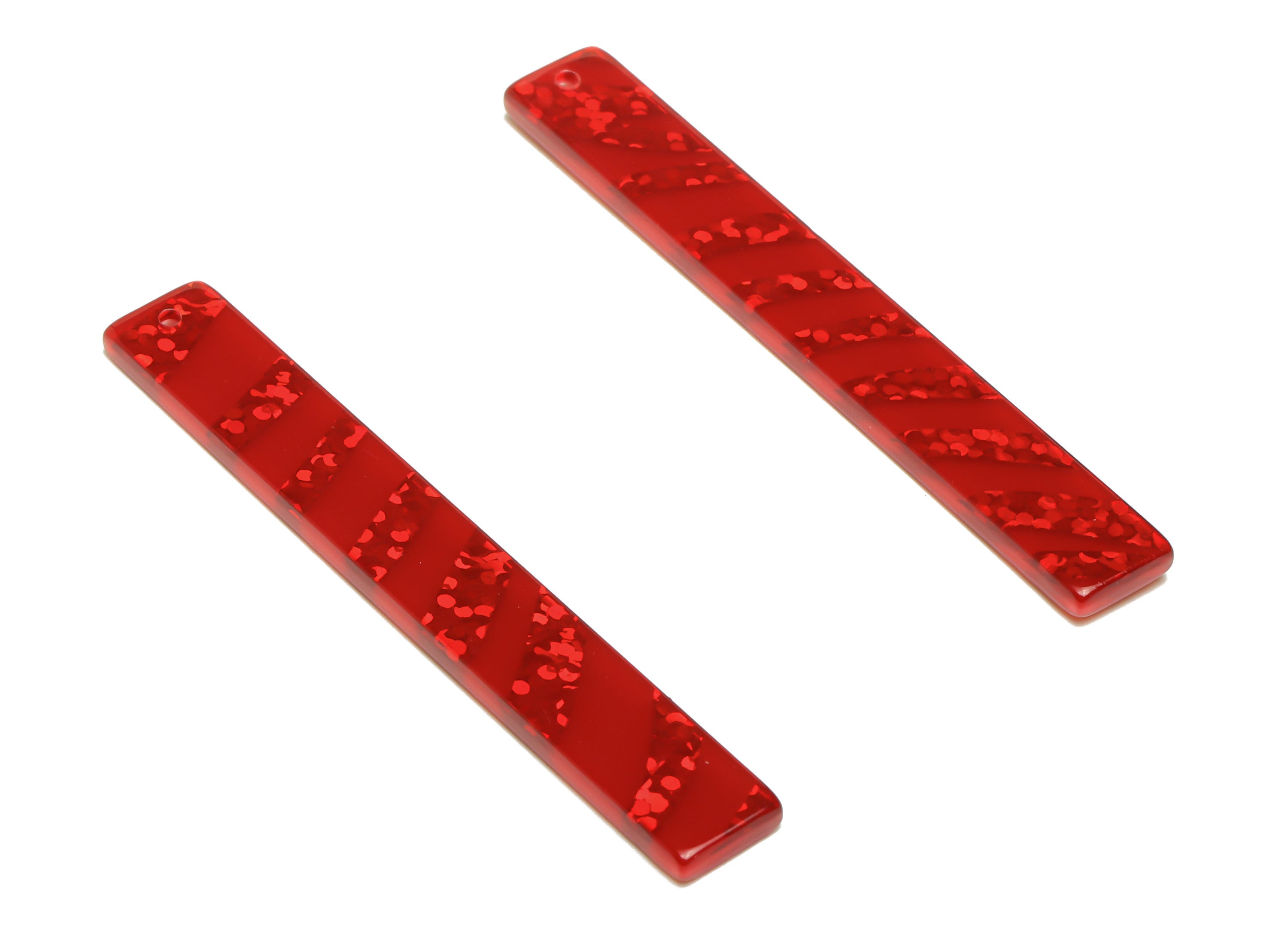 Acrylic Stick Charms - Bar Earrings and Pendant - Red Sequins Earring Charm - Jewelry Supplies - Color Code: A930 - 59x7.8x2.5mm - AC2622 - DOMEDBAZAAR