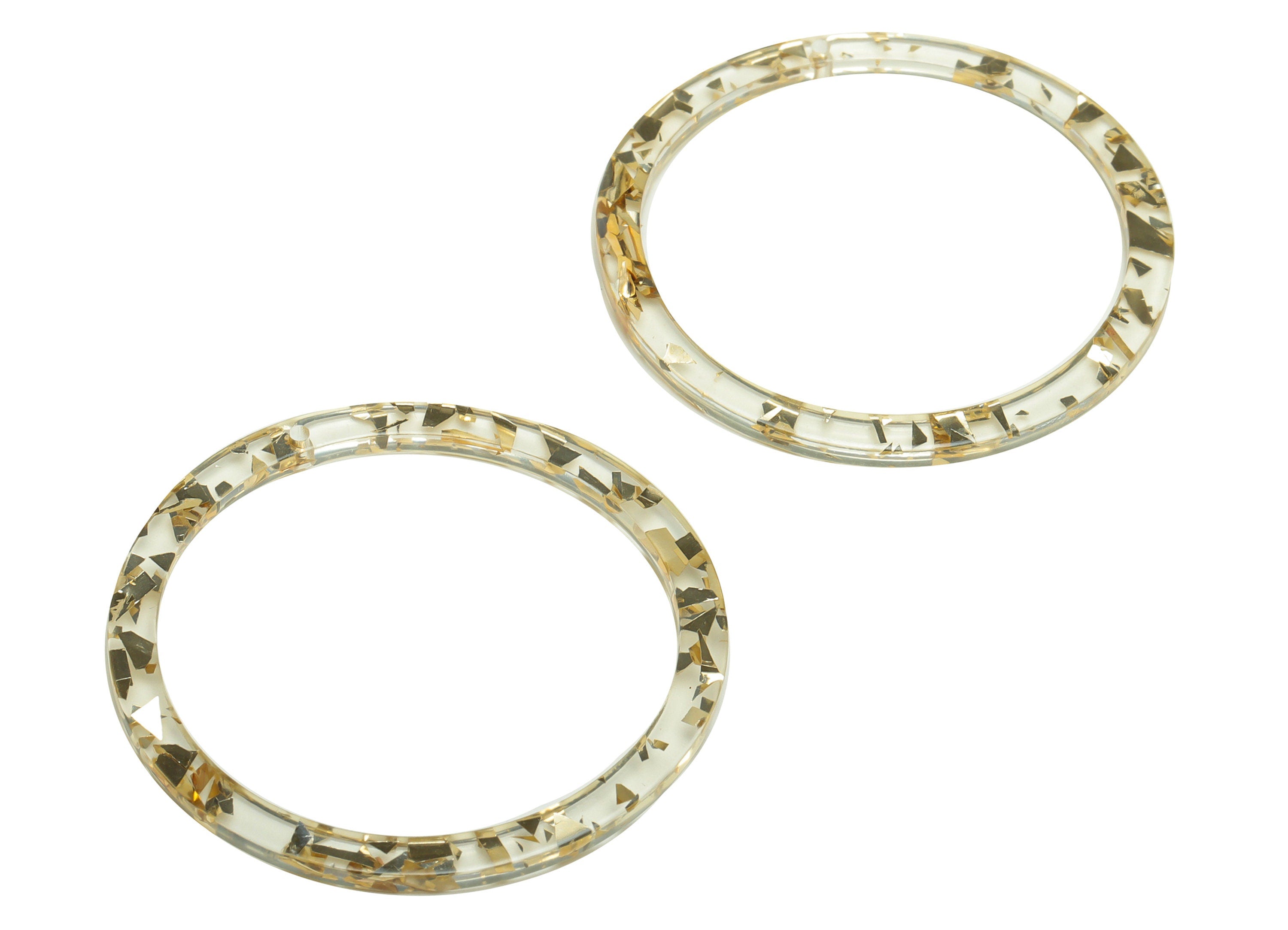 Acrylic Hoop Earrings Charms - Circle Pendant - Transparent Confetti Charm - Jewelry Supplies - Color Code:A952 - 44x44.3x2mm -AC2620 - DOMEDBAZAAR