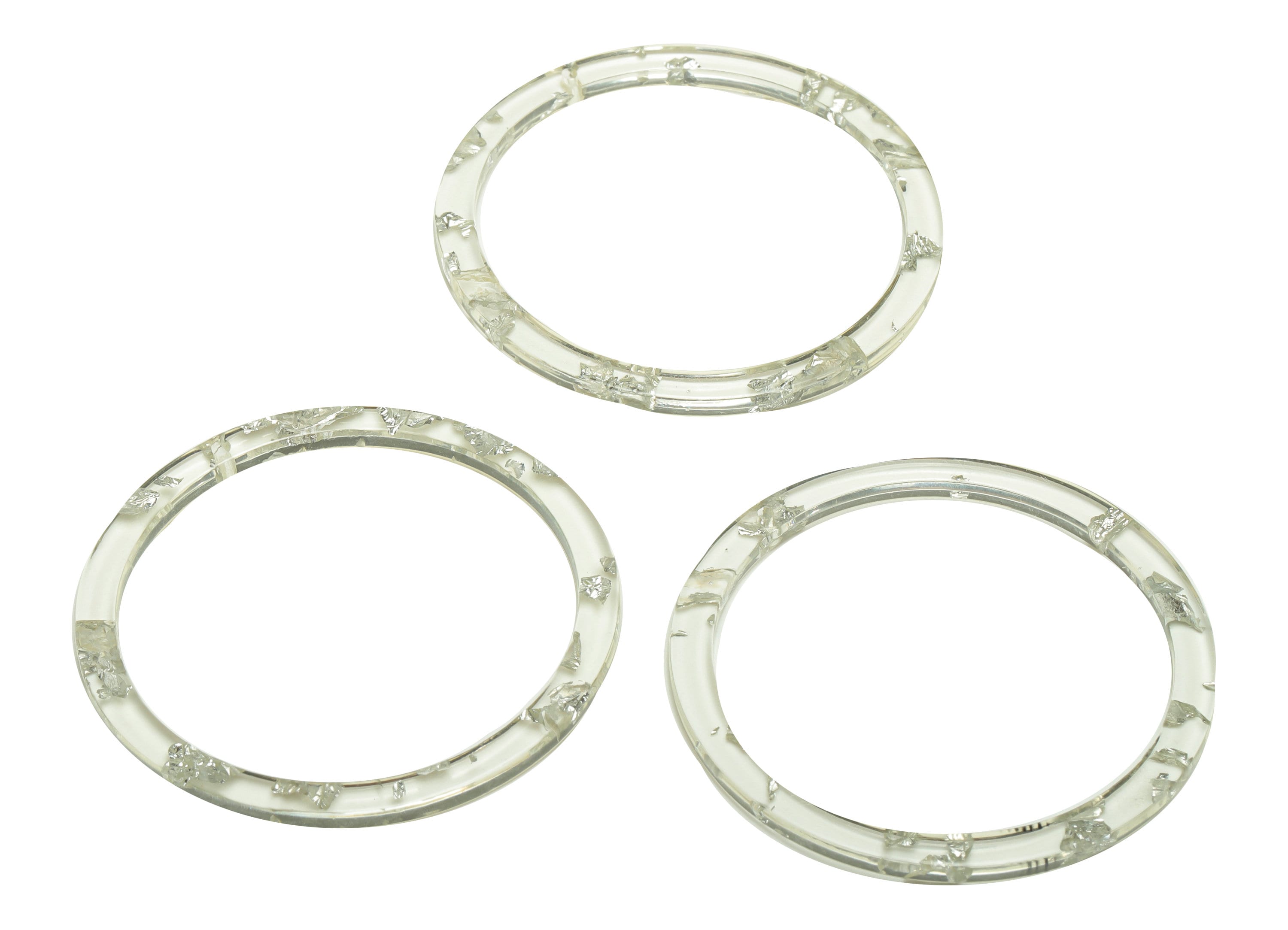 Acrylic Hoop Earrings Charms - Circle Pendant - Transparent Silver Confetti Charm - Jewelry Supplies - Color Code:A254 - 44x44.3x2mm -AC2620 - DOMEDBAZAAR