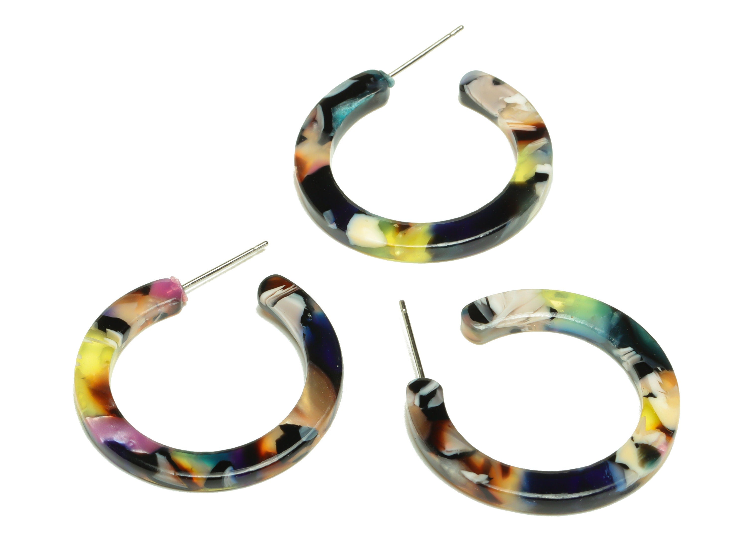 Acetic Acid Hoop Earrings Stud - Open Hoop Earring - Rainbow Round Earring Post - Color Code: A11 - 31.4x30.7x2.5mm - AC1829-A11 - DOMEDBAZAAR
