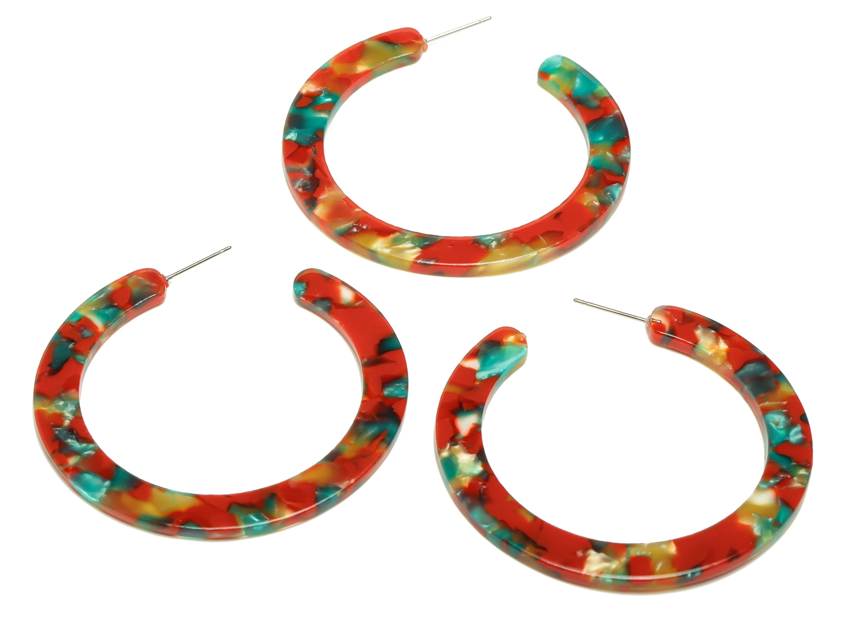 Acetic Acid Hoop Earrings Stud - Open Hoop Earring - Rainbow Round Earring Post - Open Circle - Color Code: A46 - 52x50x2.5mm - AC1830-A46 - DOMEDBAZAAR