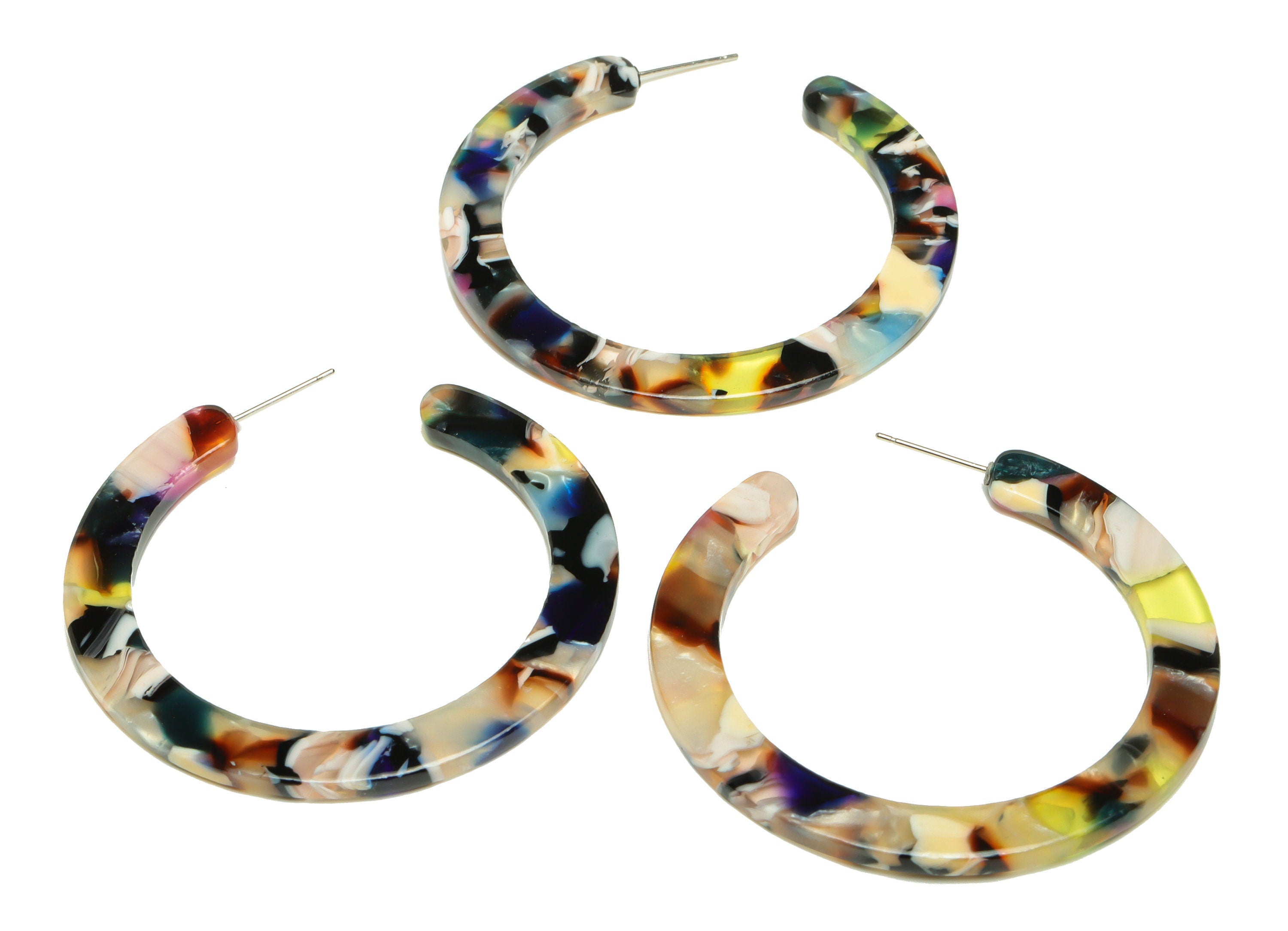 Acetic Acid Hoop Earrings Stud - Open Hoop Earring - Rainbow Round Earring Post - Open Circle - Color Code: A11 - 52x50x2.5mm - AC1830-A11 - DOMEDBAZAAR