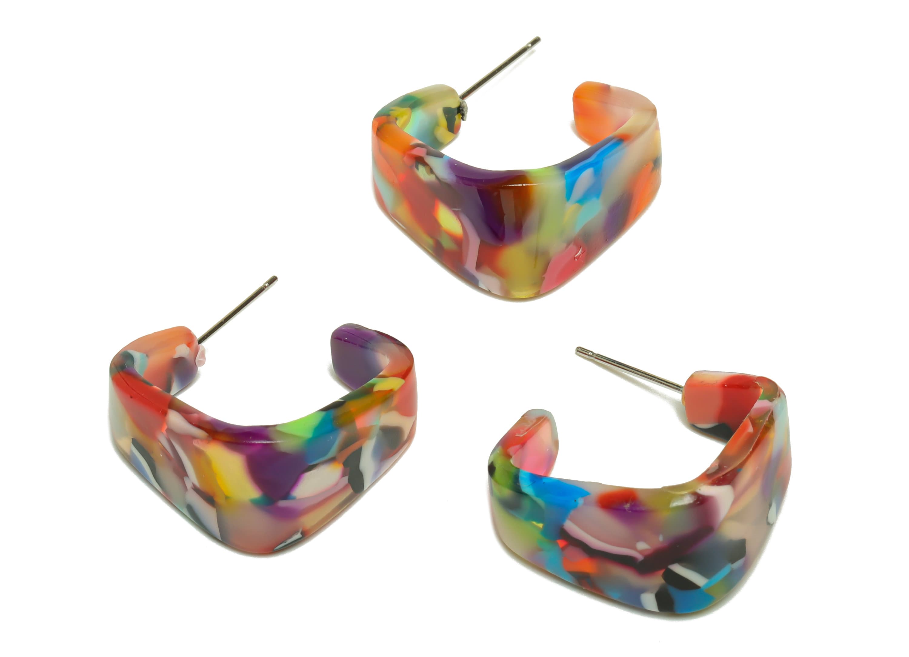 Acetate Hoop Earrings Stud - Acetate Wide Rainbow Earring Earring - Square Earring Post - Color Code:21- 26x21x2.8mm - AC2306-A21 - DOMEDBAZAAR