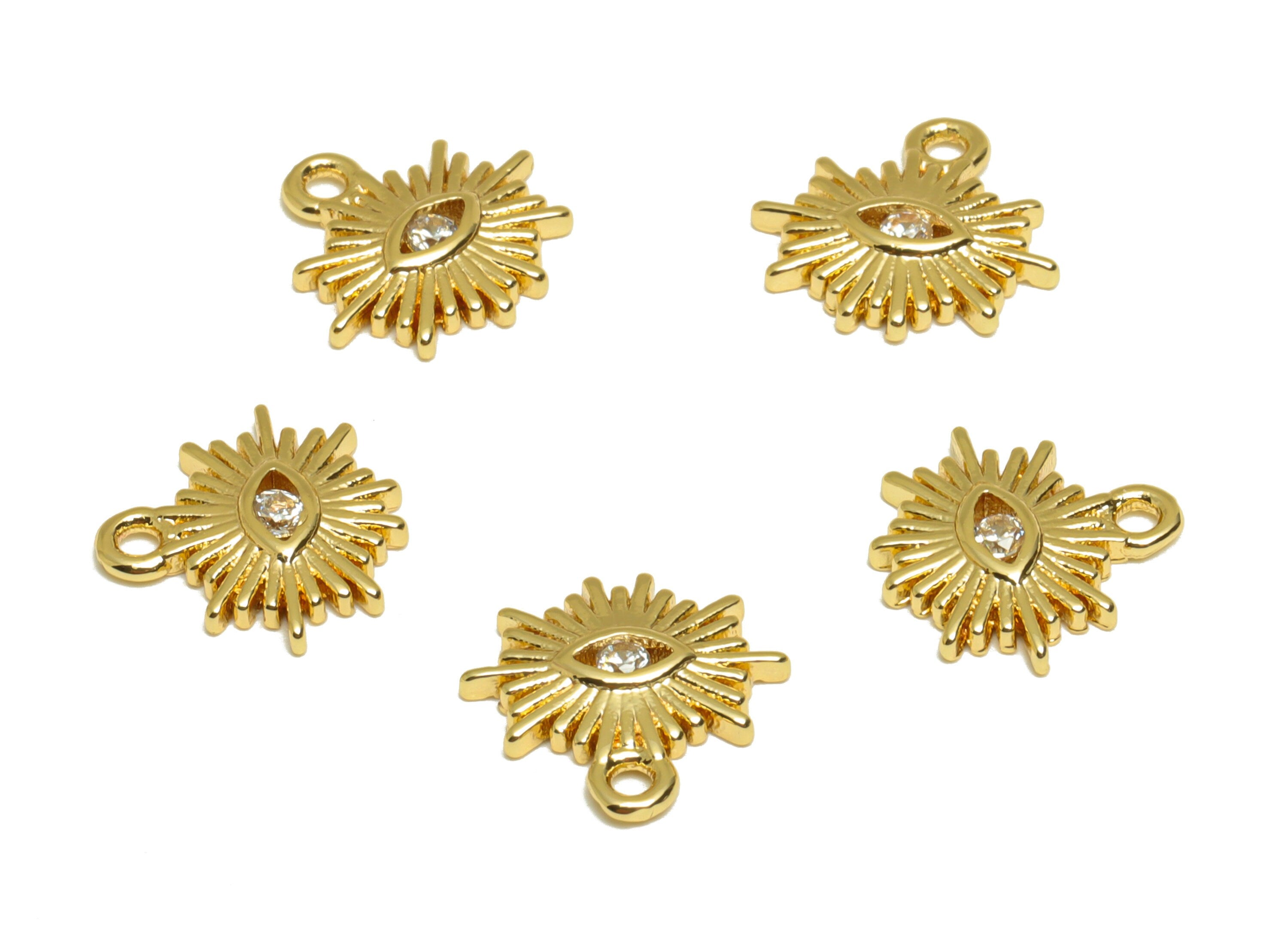 Brass Eye Earring Charm - Cubic Zircon Sunshine Earring Charm - Brass Mini Pendant -18K Real Gold Plated - 11.52x12.1x1.83mm - RGP6734 - DOMEDBAZAAR