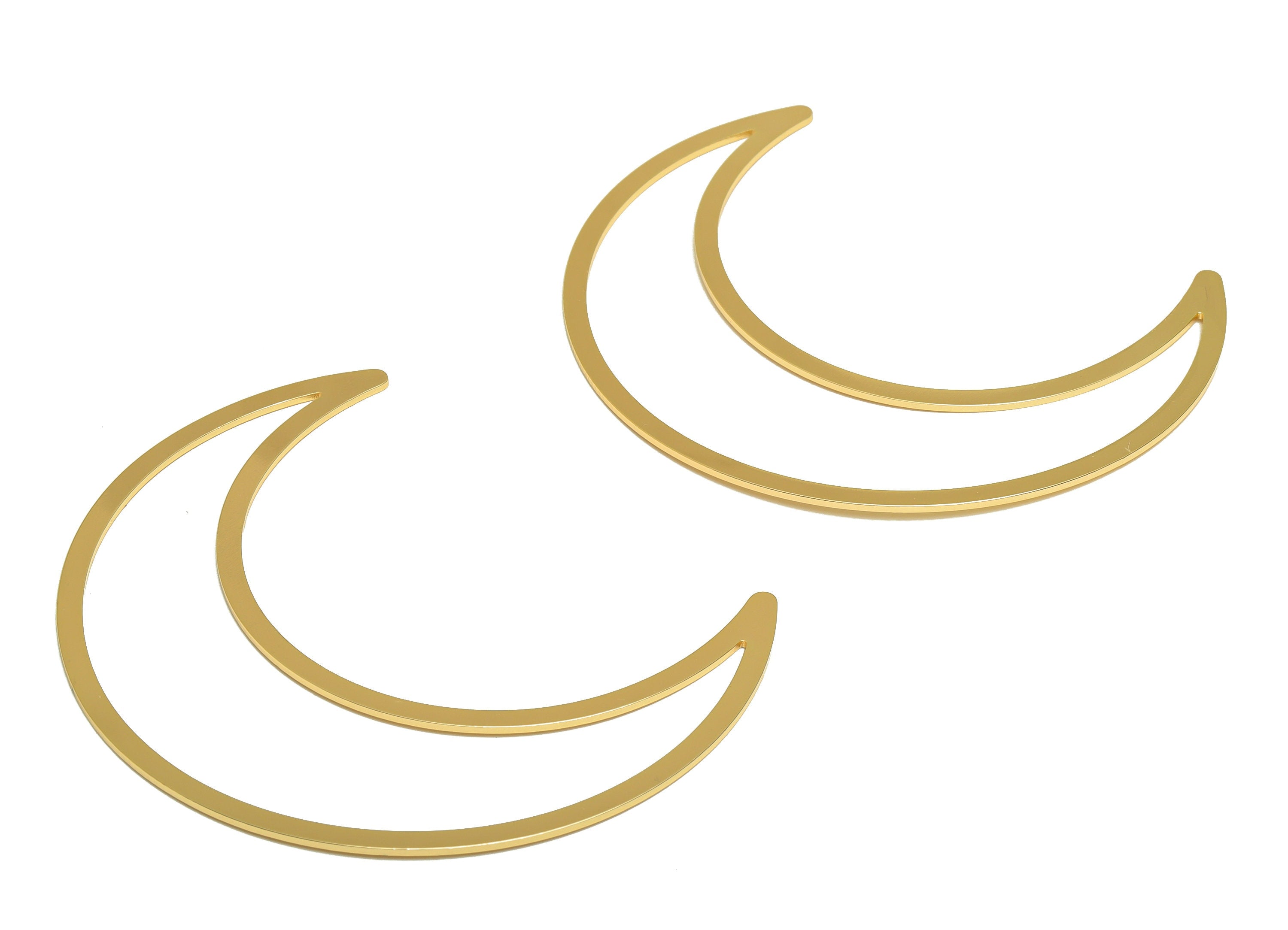 Brass Crescent Charm - Crescent Earring Charm - Brass Moon Pendant -18K Real Gold Plated - 80.13x60x0.98mm - RGP6733 - DOMEDBAZAAR
