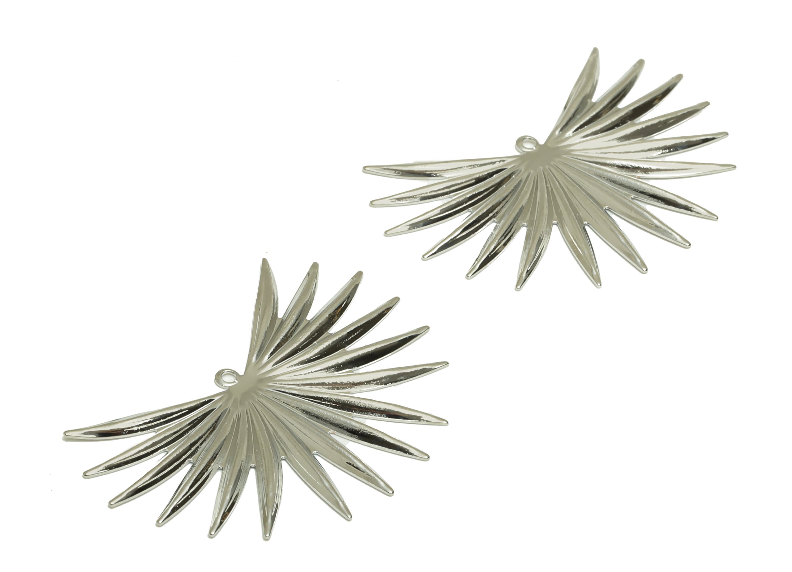 Brass Wing Earring Charms - Raw Brass Fringe Pendant - Fringe Charm With Loop - For Necklace - Silver Tone Plated- 42.8x28x1mm - PP8191S - DOMEDBAZAAR