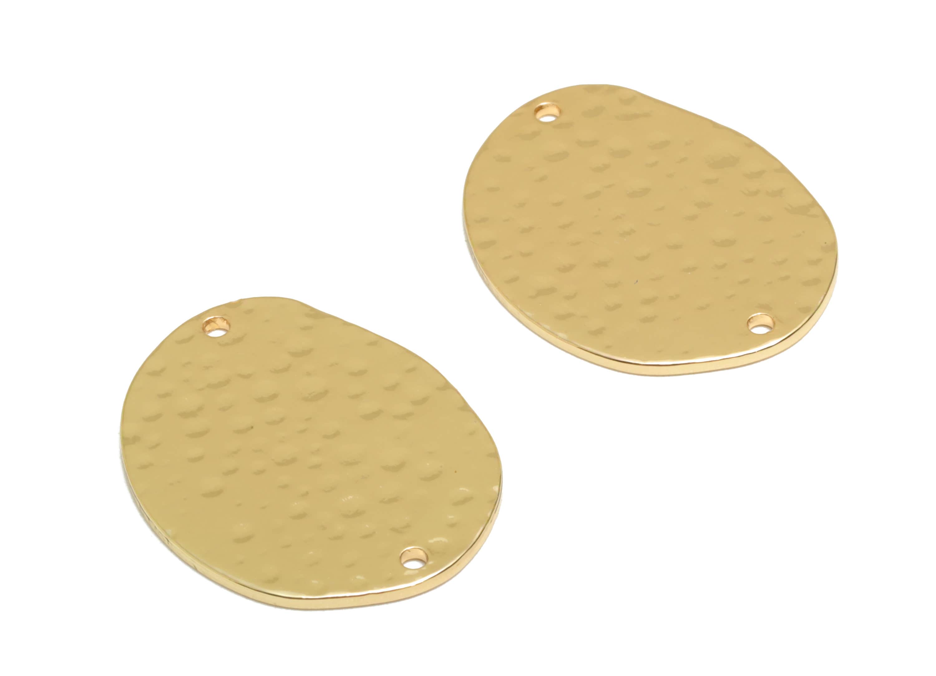 Brass Hammered Oval Connector - Brass Oval Earring Charms - Gold Tone Plated Brass - Jewelry Supplies - 24.96x19.17x1.02mm - PP4704G - DOMEDBAZAAR