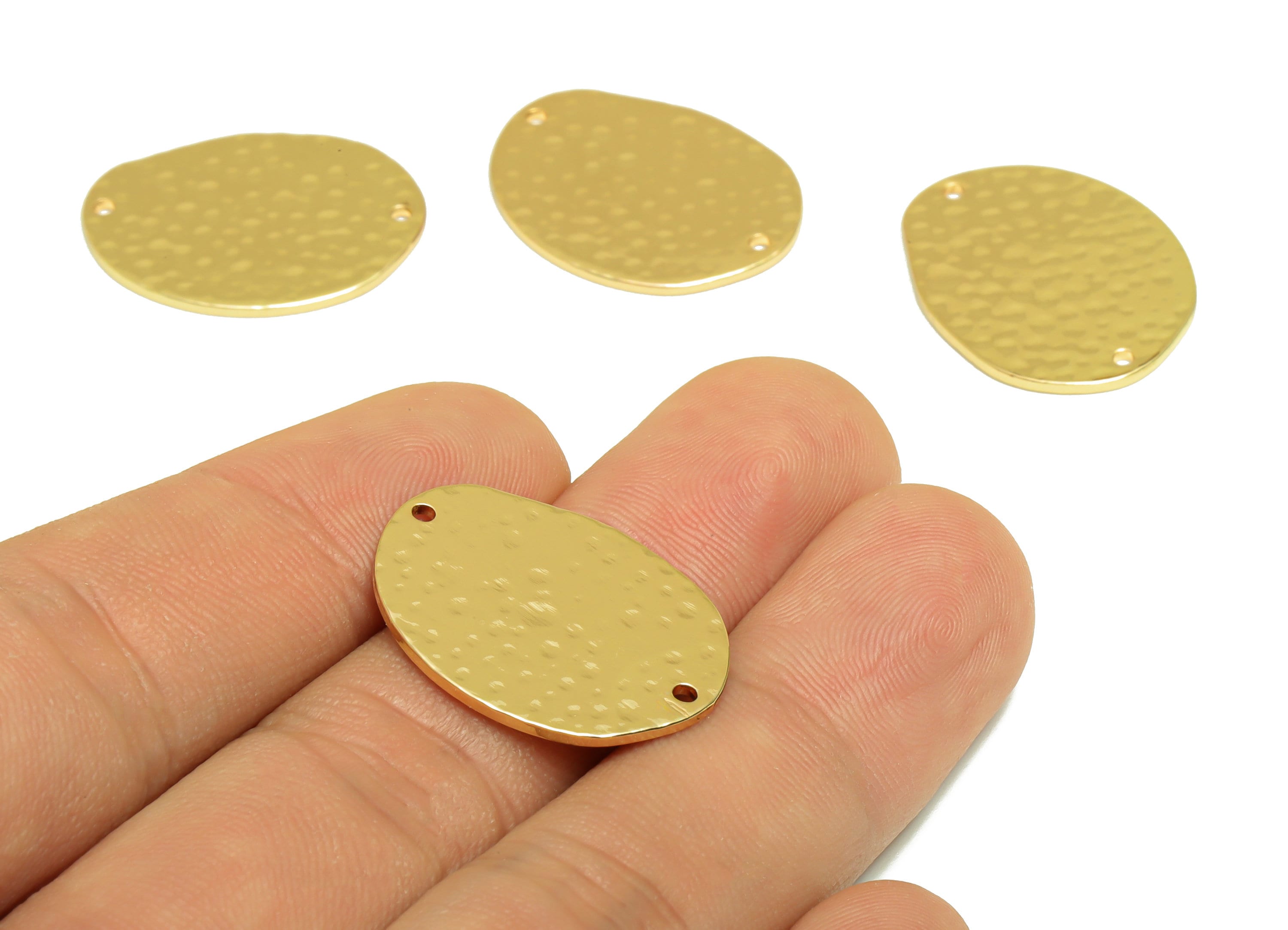 Brass Hammered Oval Connector - Brass Oval Earring Charms - Gold Tone Plated Brass - Jewelry Supplies - 24.96x19.17x1.02mm - PP4704G - DOMEDBAZAAR