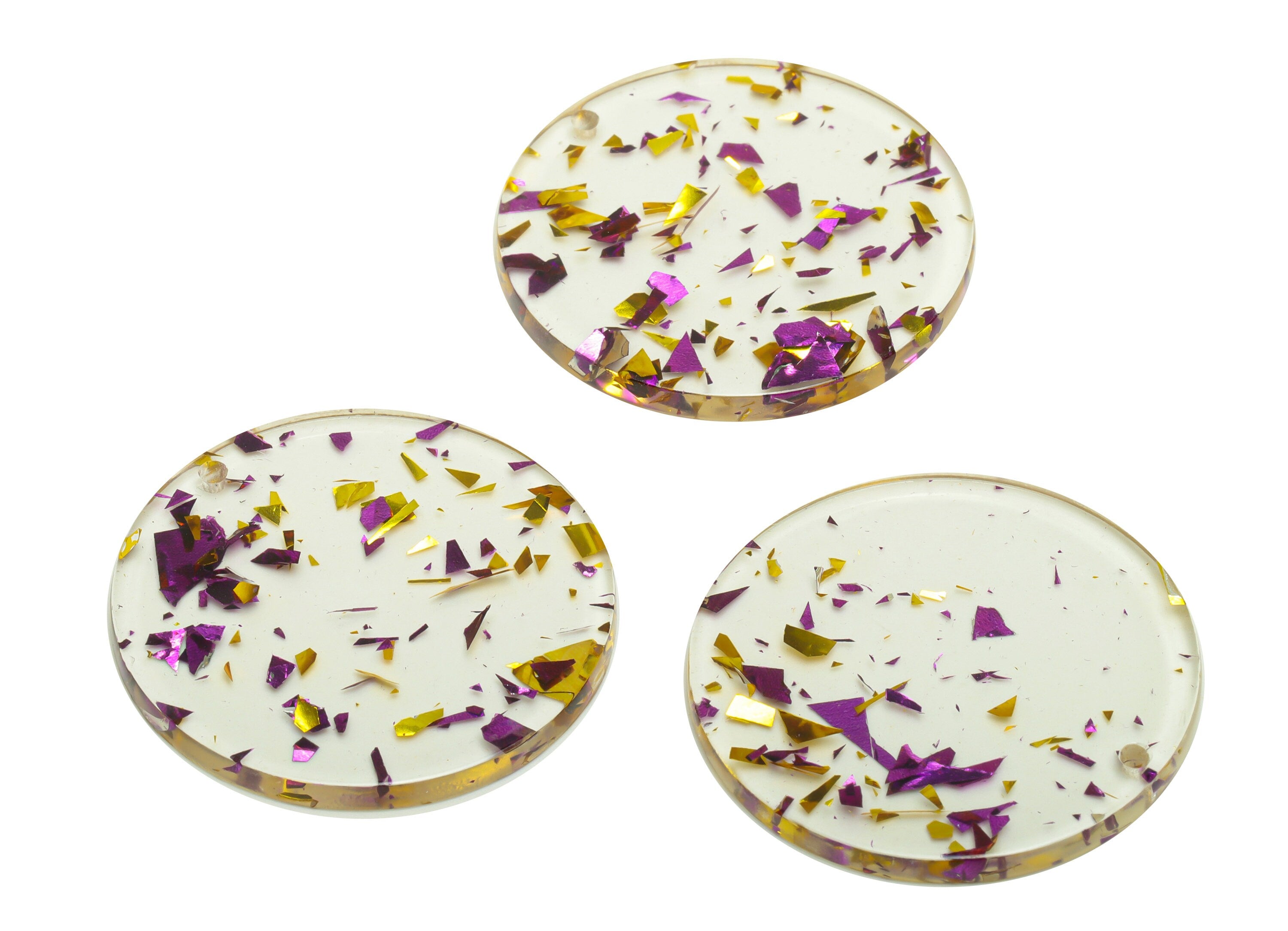 Acrylic Round Charms -Purple Confetti Gold Foil Transparent Earring Charm -Acrylic Circle Pendant Color Code: A388 - 35.12x35x2.7mm- AC1135 - DOMEDBAZAAR