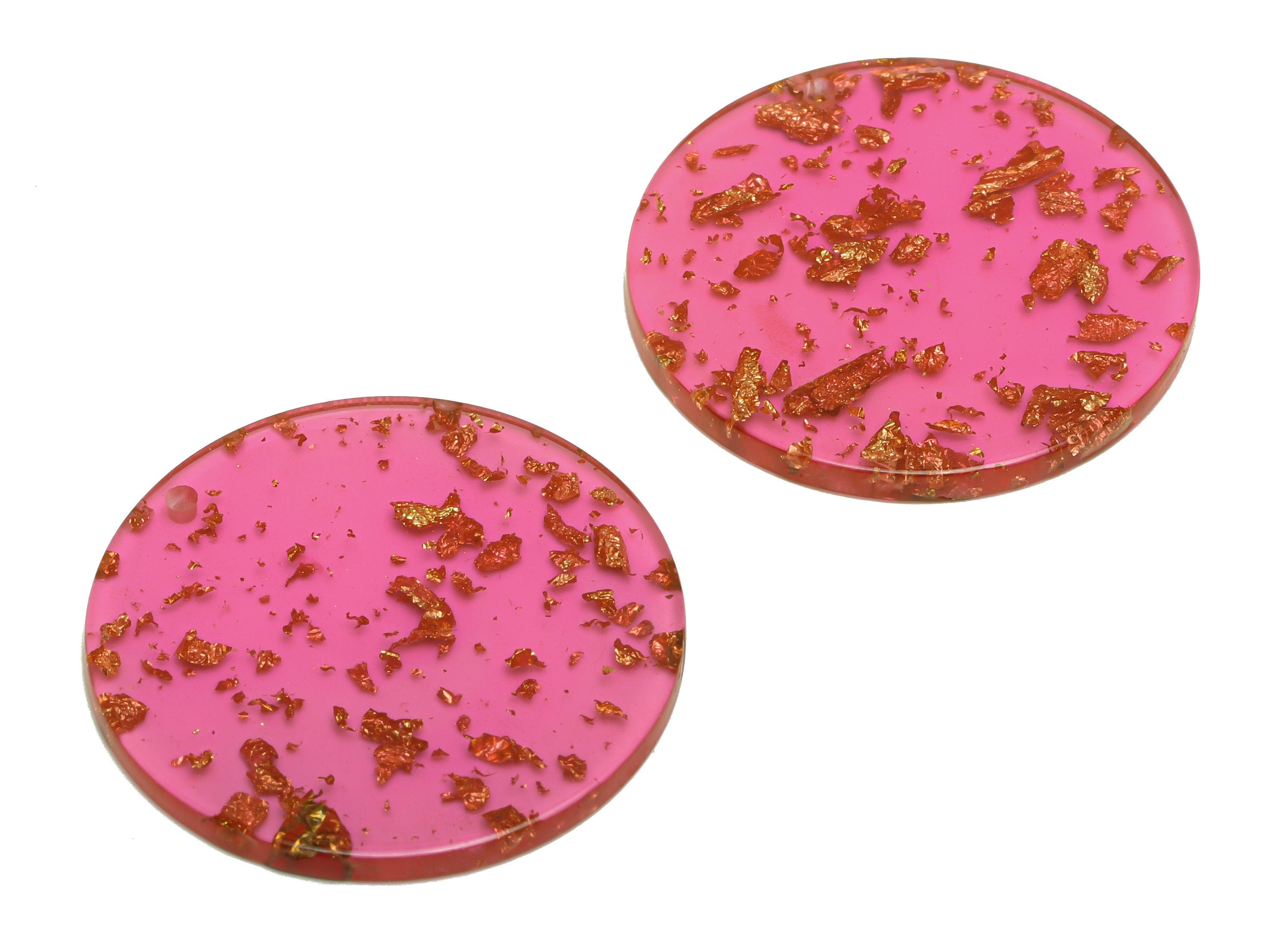 Acrylic Round Charms - Circle Earrings and Pendant - Red Gold Foil & Confetti - Jewelry Supplies - Color Code:A444- 35x35x3mm -AC2621-A444 - DOMEDBAZAAR
