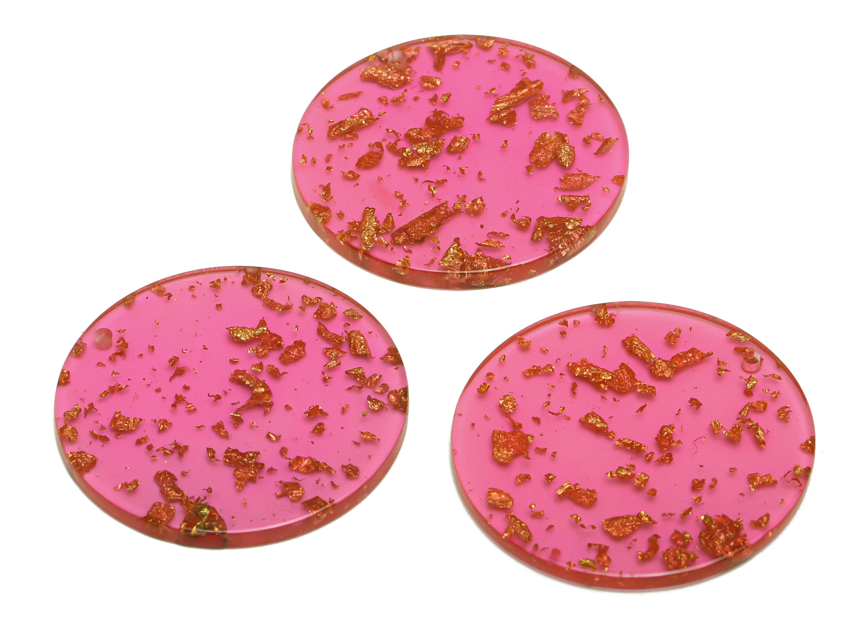 Acrylic Round Charms - Circle Earrings and Pendant - Red Gold Foil & Confetti - Jewelry Supplies - Color Code:A444- 35x35x3mm -AC2621-A444 - DOMEDBAZAAR