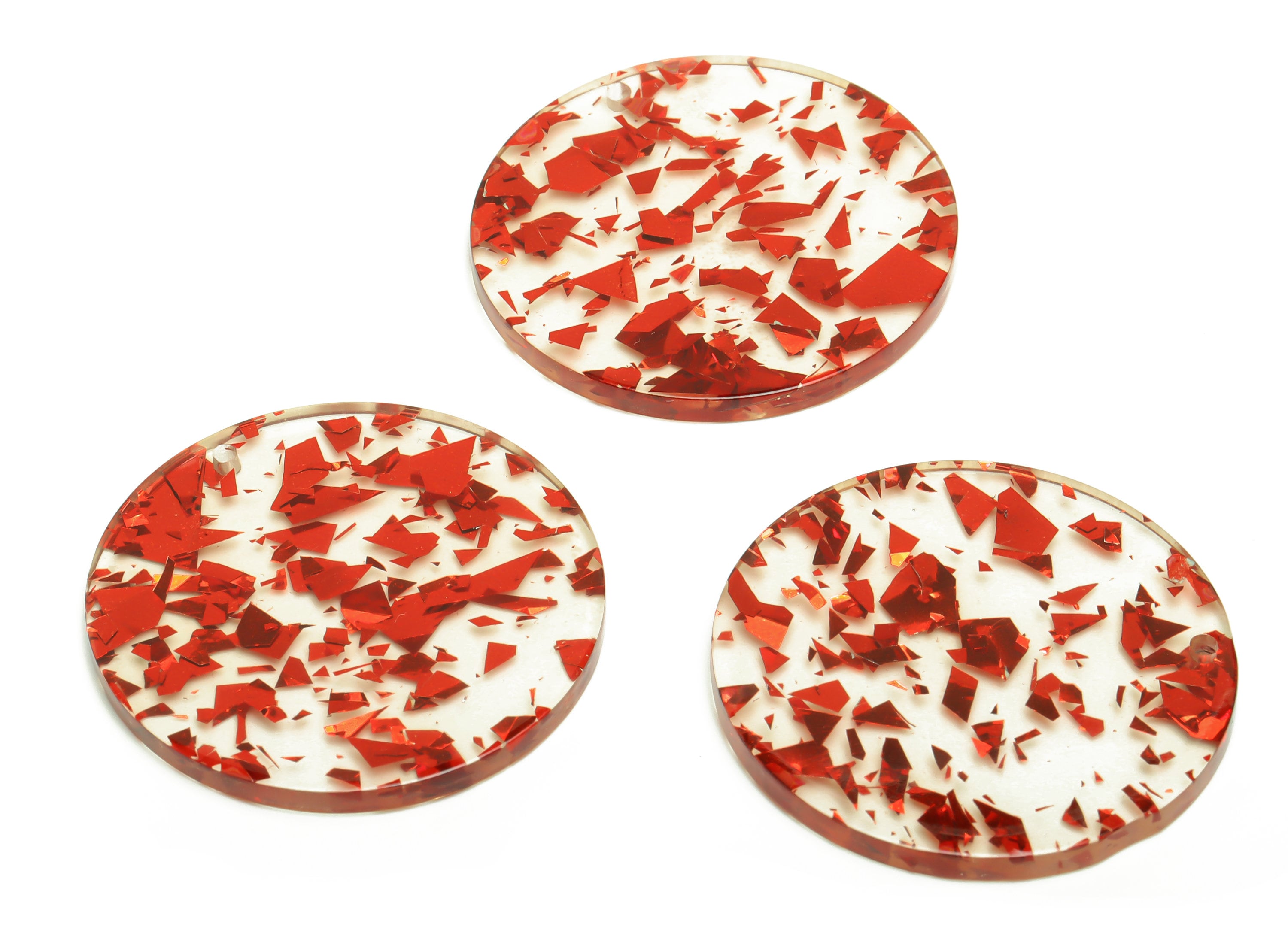 Acrylic Round Charms - Circle Earrings and Pendant - Red Foil & Confetti - Transparent Charm - Color Code:A990- 35x35x3mm -AC2621-A990 - DOMEDBAZAAR