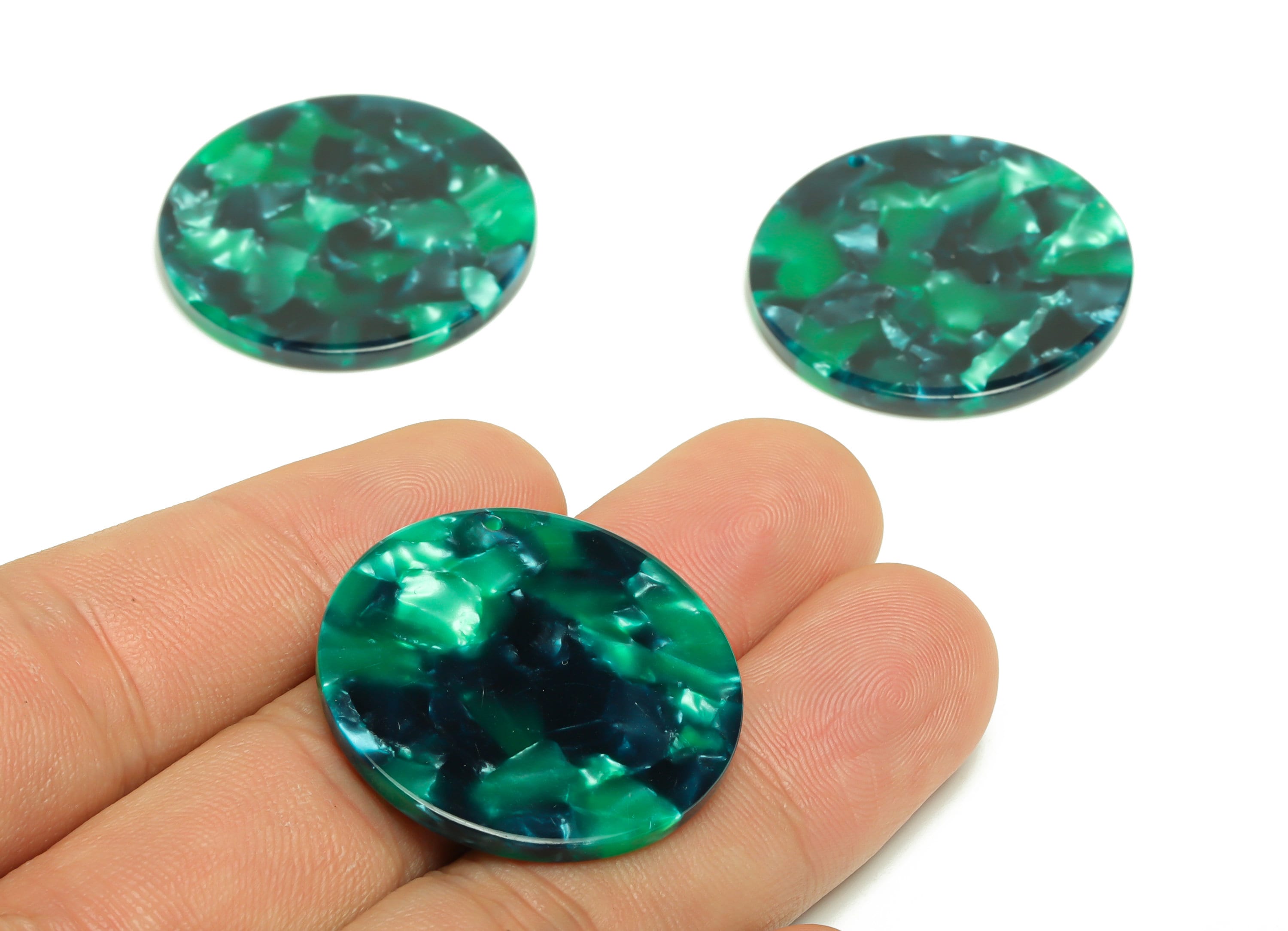 Acetate Round Charms - Circle Earrings and Pendant - Green Earring Findings - Jewelry Supplies - Color Code:A13 - 35x35x3mm -AC2621 - DOMEDBAZAAR
