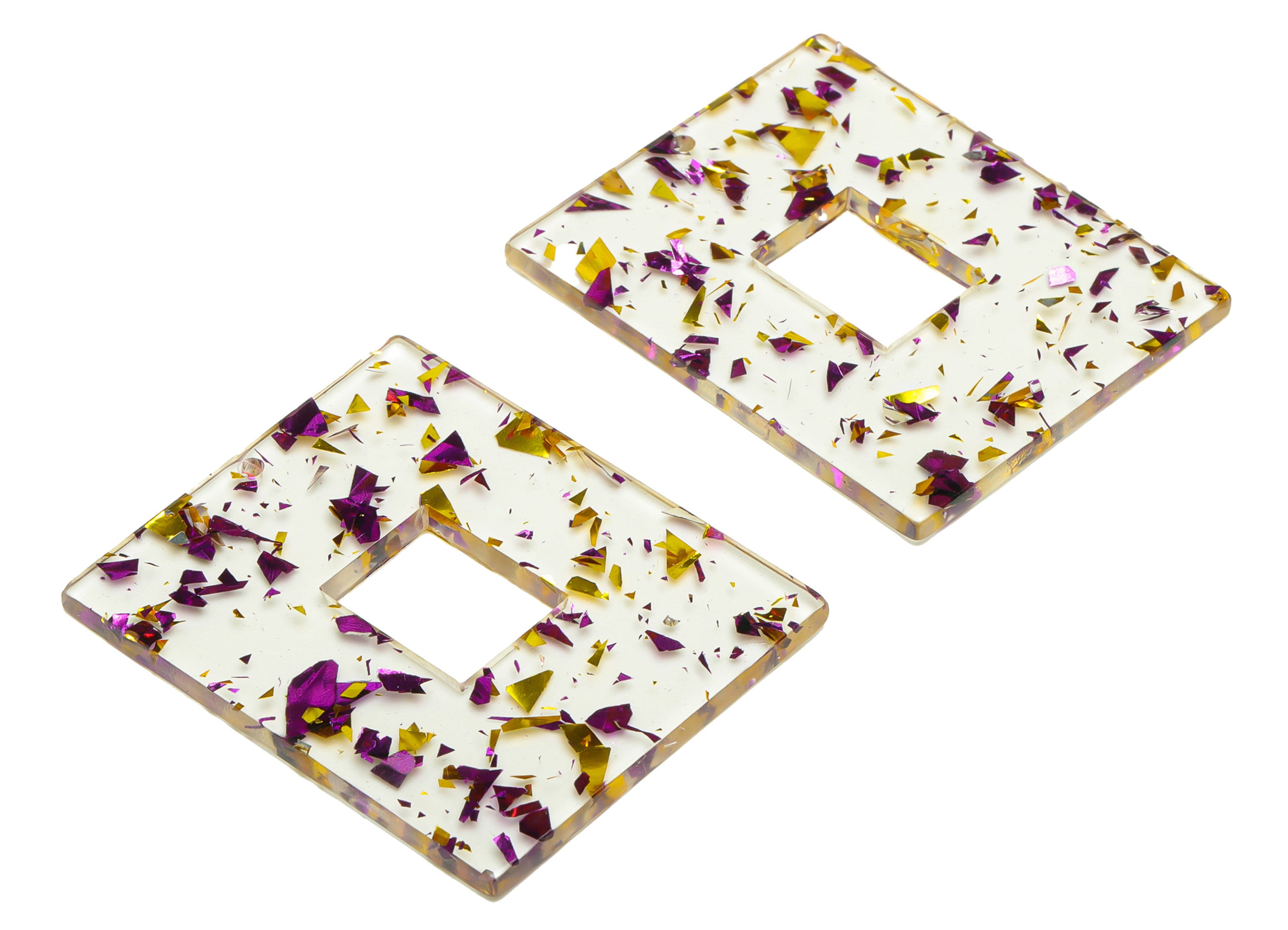 Acrylic Rectangle Charm - Transparent Confetti Pendant - Big Rectangle Earring Charm - Jewelry Making - Code: A388 - 49x40x2mm - AC2614-A388 - DOMEDBAZAAR