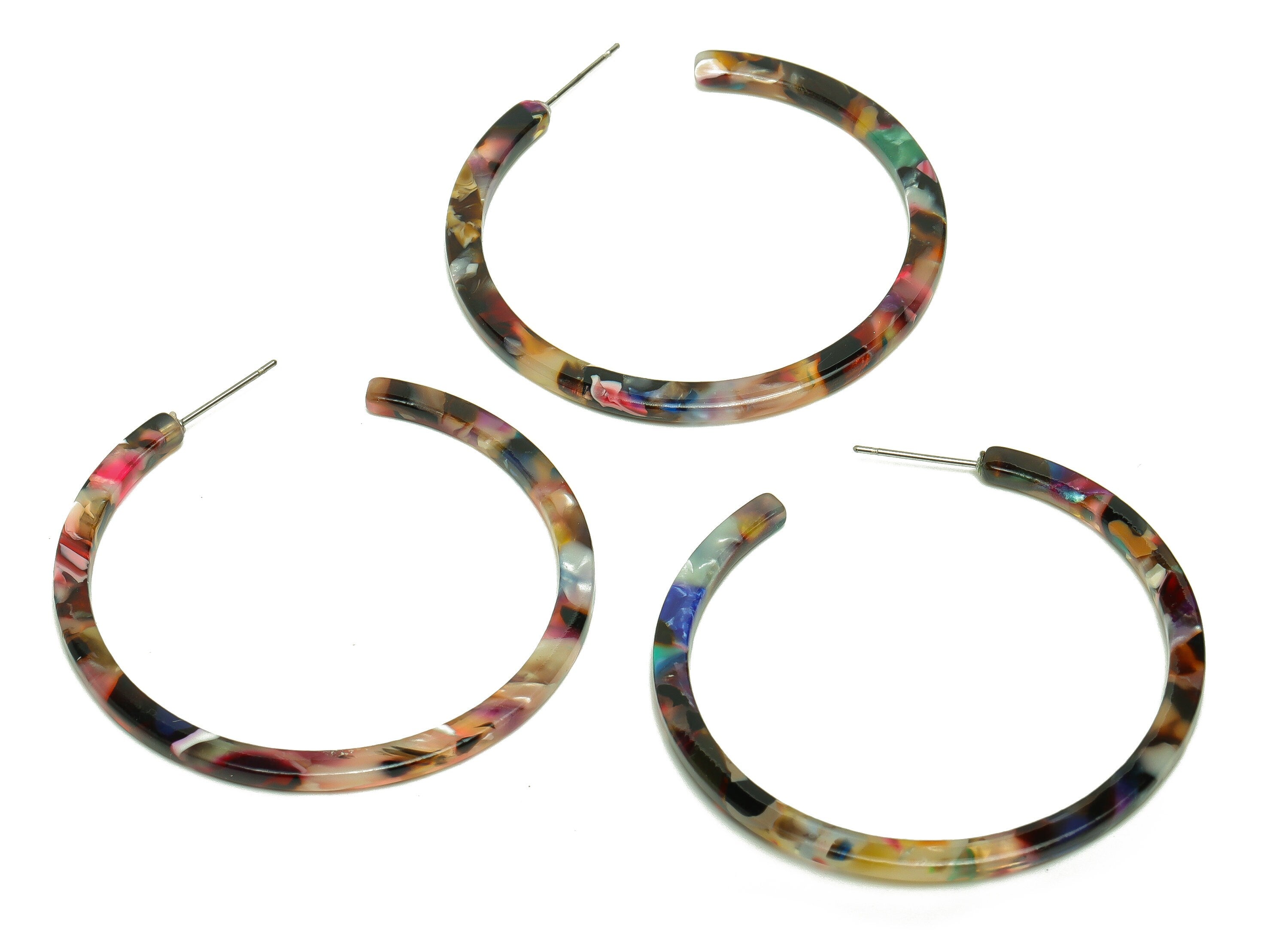 Open Hoop Earrings Stud - 2 inch Hoop Earring - Bordeaux Acetate Round Earring Post - Open Circle - Color Code: A59 - 50x50x3mm - AC1172-A59 - DOMEDBAZAAR