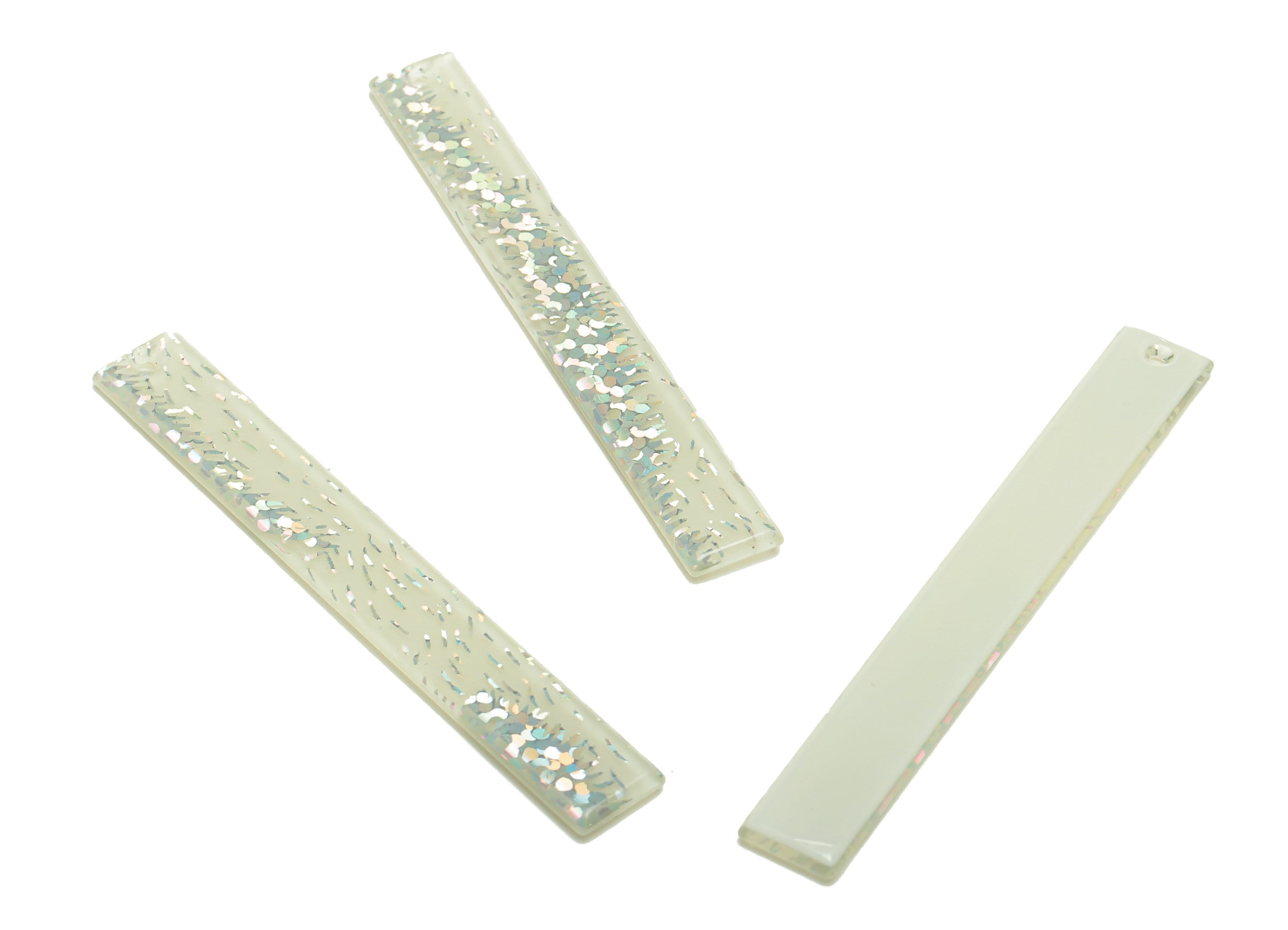 PVC Stick Charms - Bar Earrings and Pendant -White Sequins Charm - Jewelry Supplies - Color Code: A556 - 59x7.8x2.56mm - AC2622-A556 - DOMEDBAZAAR
