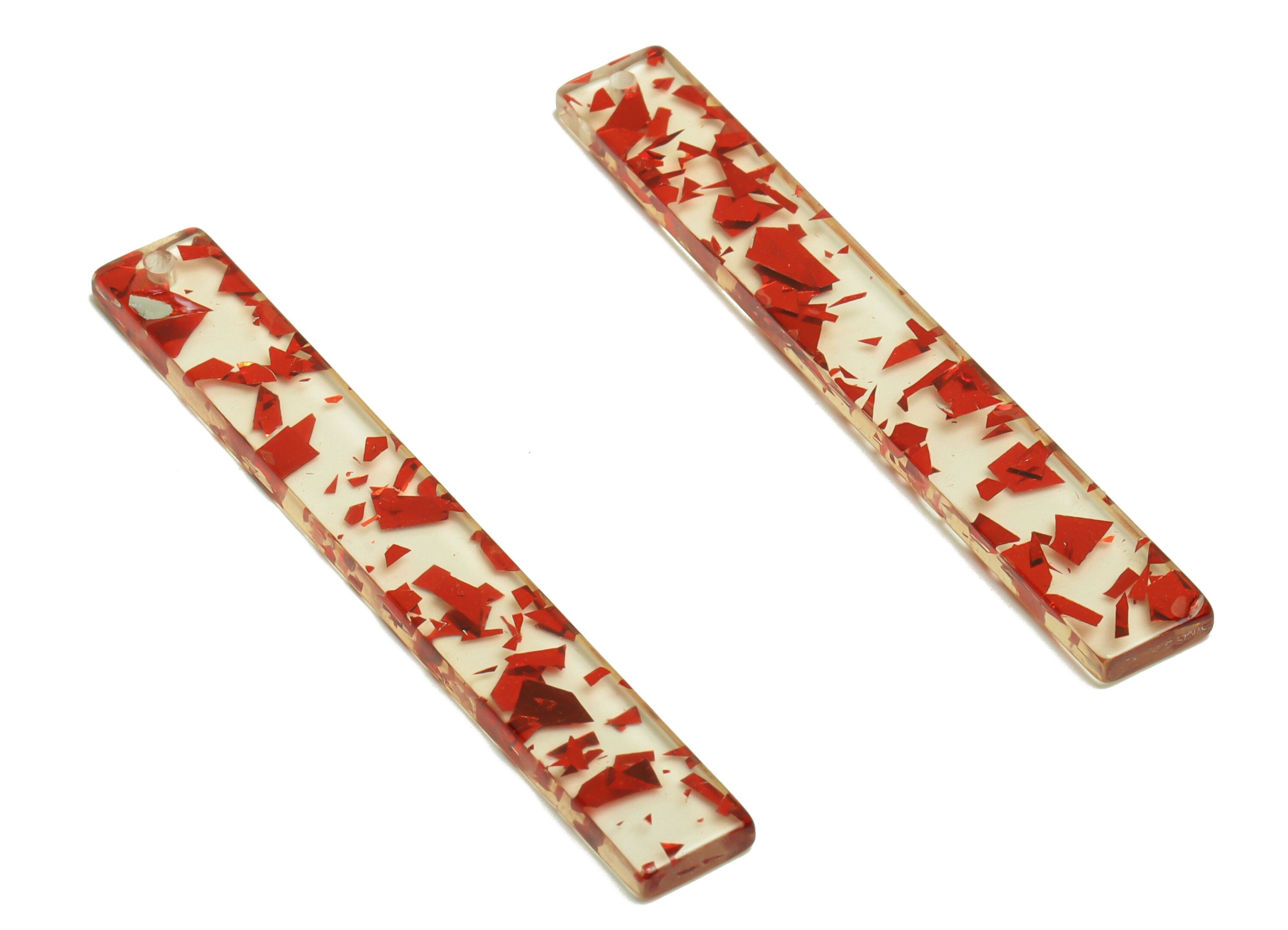 Acrylic Stick Charms - Bar Earrings and Pendant - Transparent Red Confetti Charm - Jewelry Supplies - Color Code: A990 - 59x7.8x2mm - AC2622 - DOMEDBAZAAR