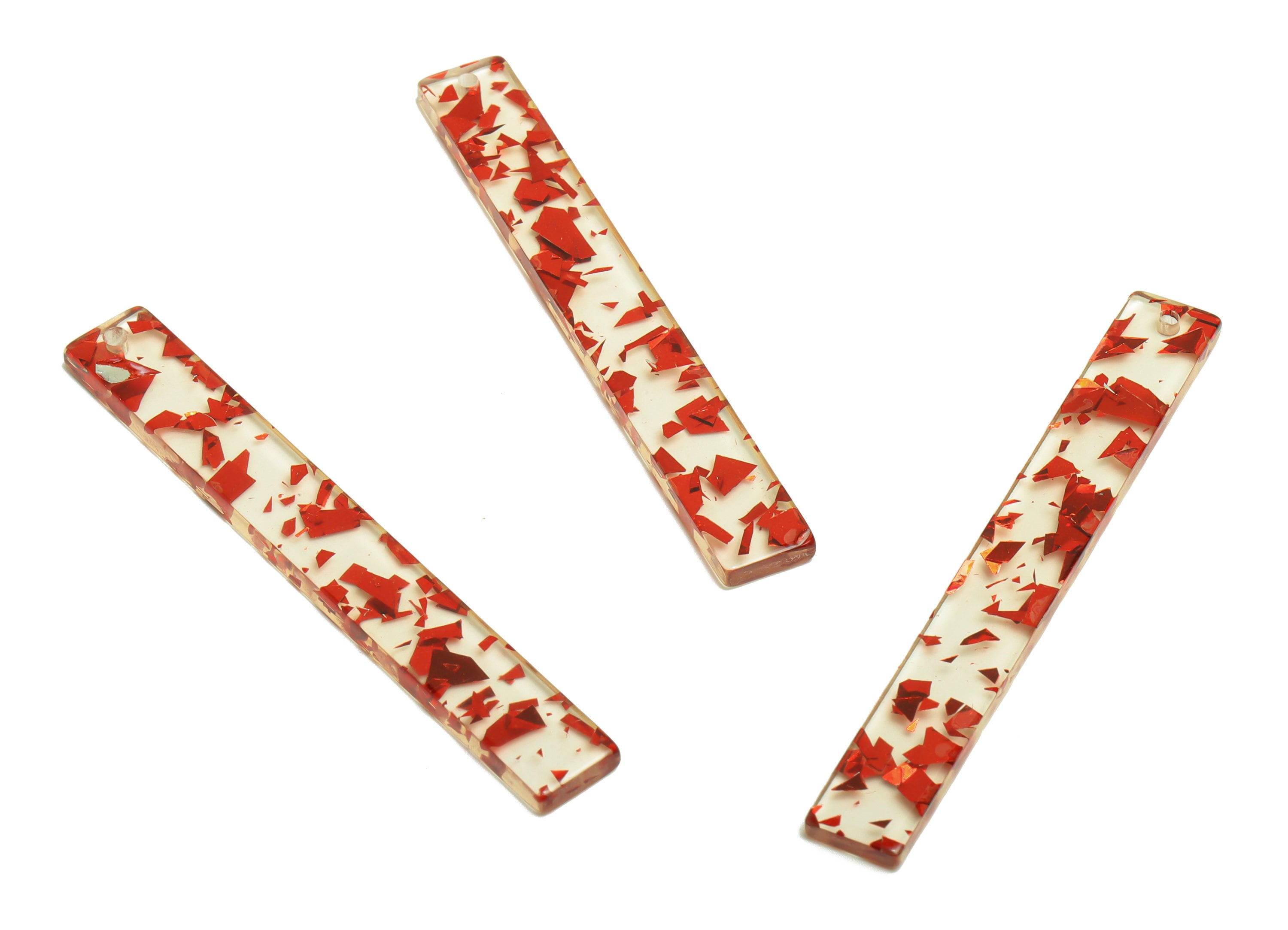 Acrylic Stick Charms - Bar Earrings and Pendant - Transparent Red Confetti Charm - Jewelry Supplies - Color Code: A990 - 59x7.8x2mm - AC2622 - DOMEDBAZAAR
