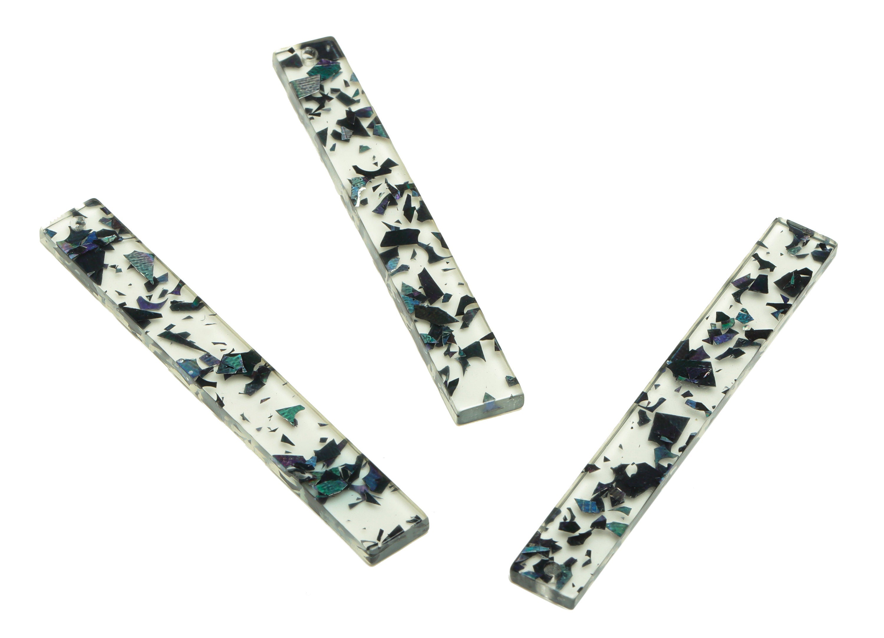 Acrylic Stick Charms - Bar Earrings and Pendant - Transparent Black Confetti - Jewelry Supplies - Color Code: A1000 - 59x7.8x2mm - AC2622 - DOMEDBAZAAR