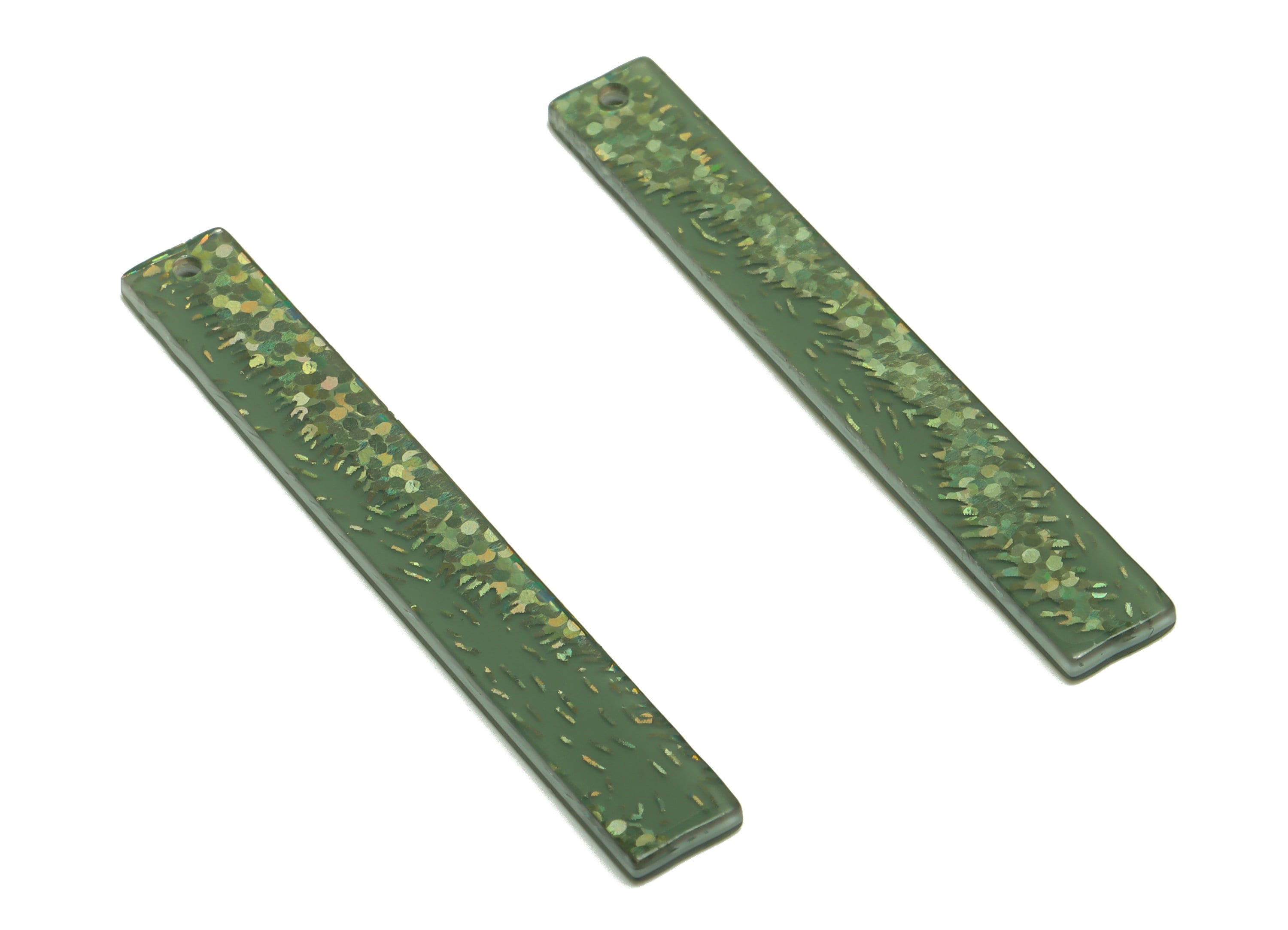 PVC Stick Charms - Bar Earrings and Pendant - Green Sequins Charm - Jewelry Supplies - Color Code: A963 - 59x7.8x2.56mm - AC2622-A963 - DOMEDBAZAAR
